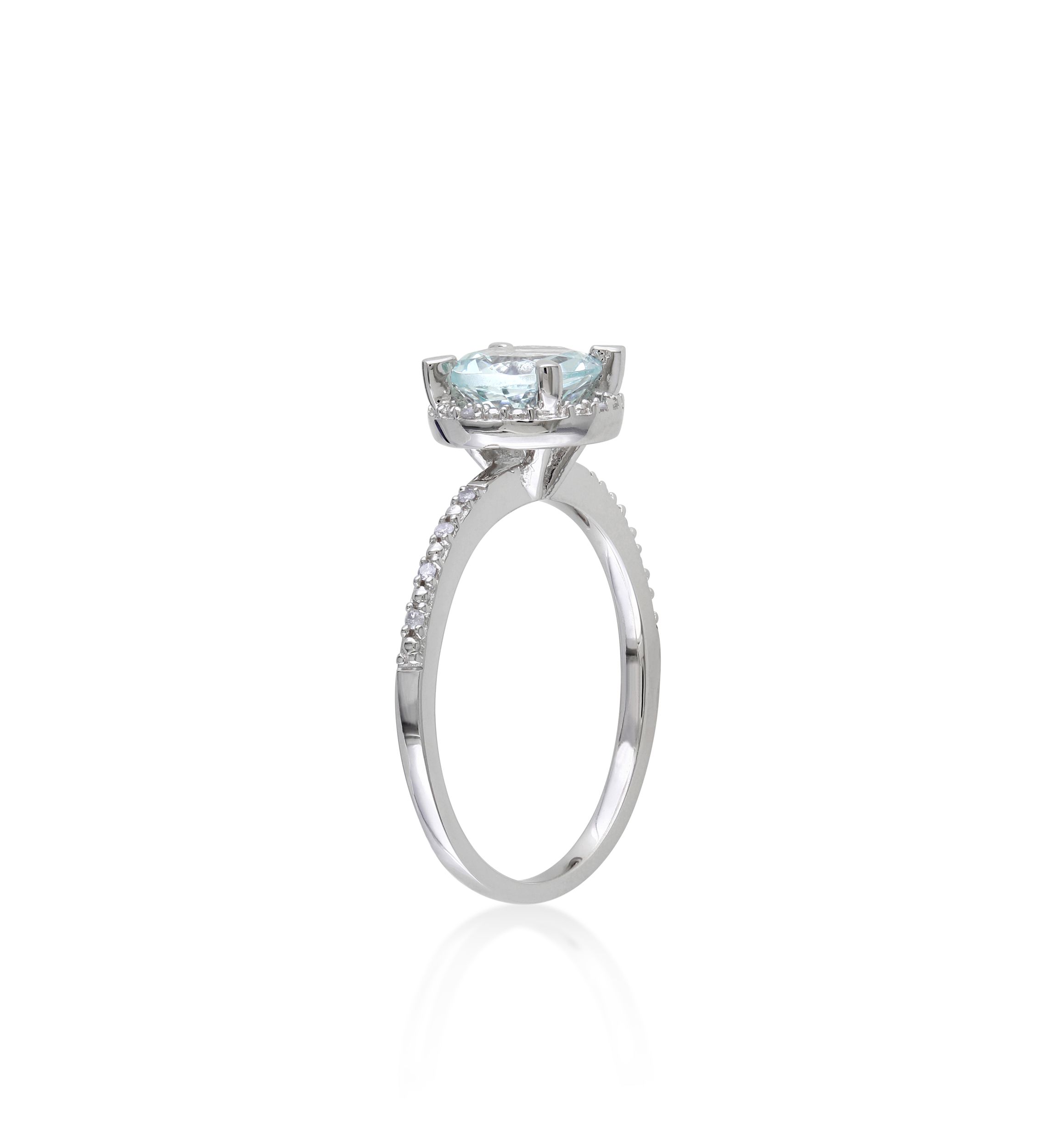 Sterling Silver Aquamarine and Diamond Ring