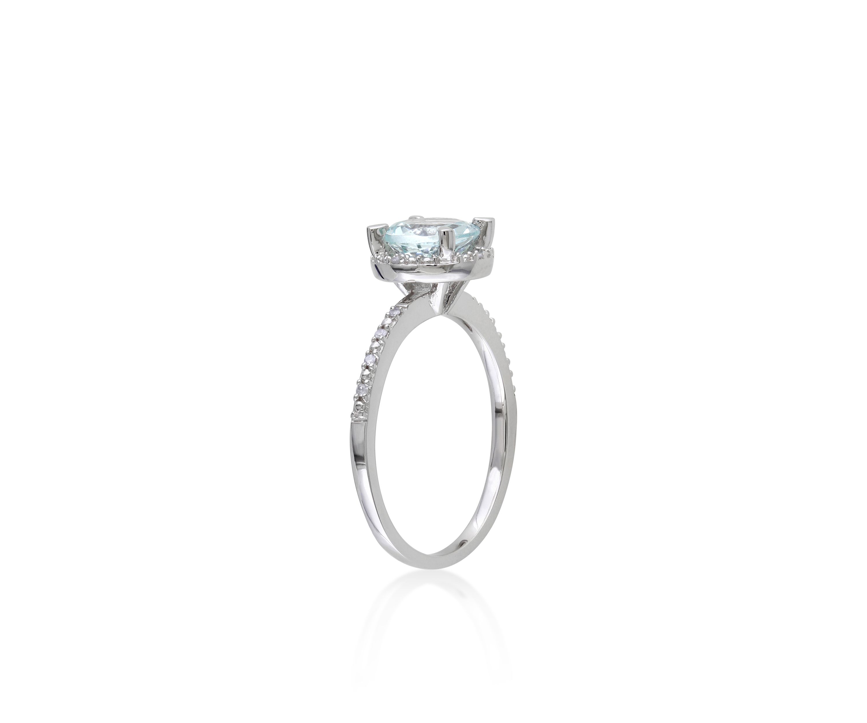Sterling Silver Aquamarine and Diamond Ring