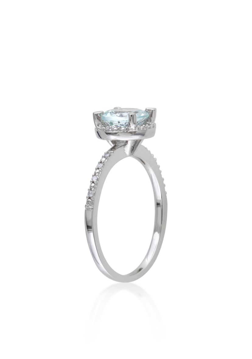 Sterling Silver Aquamarine and Diamond Ring