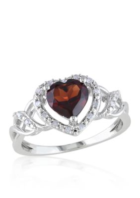 Garnet and Diamond Heart Ring Sterling Silver