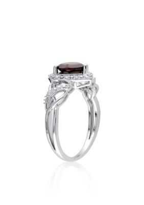 Garnet and Diamond Heart Ring Sterling Silver