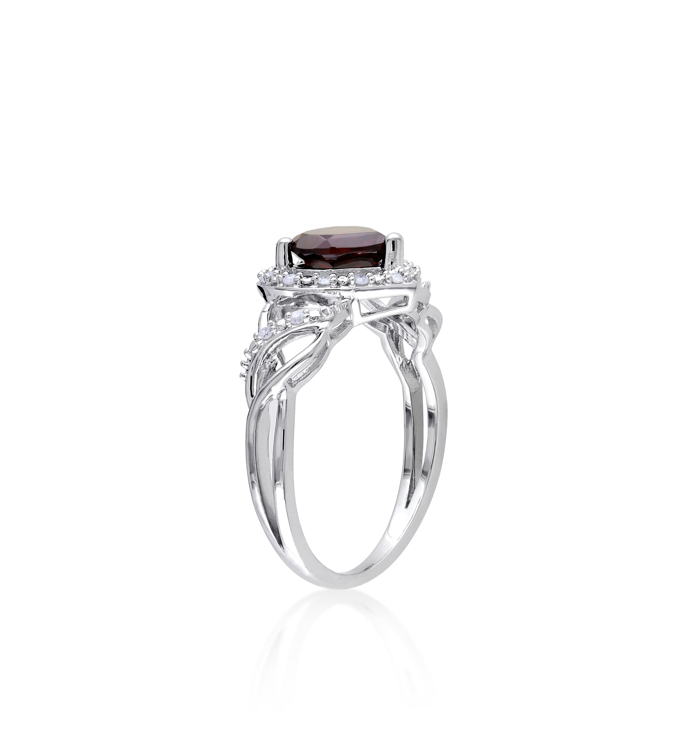 Garnet and Diamond Heart Ring in Sterling Silver