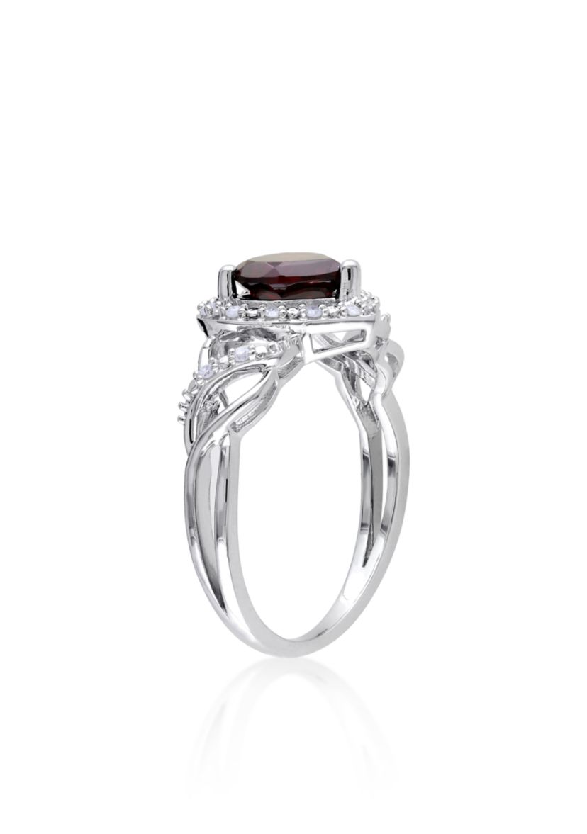 Garnet and Diamond Heart Ring in Sterling Silver