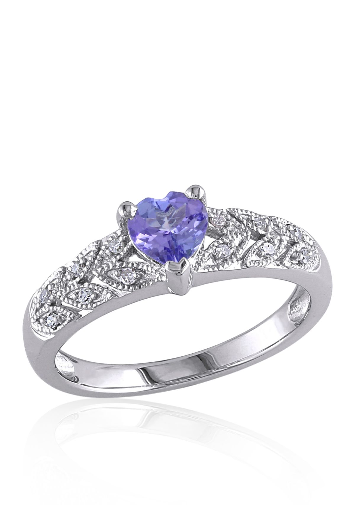 Sterling Silver Tanzanite and Diamond Heart Ring