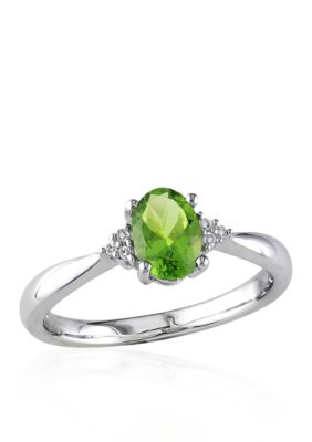 Belk & Co Sterling Silver Peridot and Diamond Ring, Green, 6.5