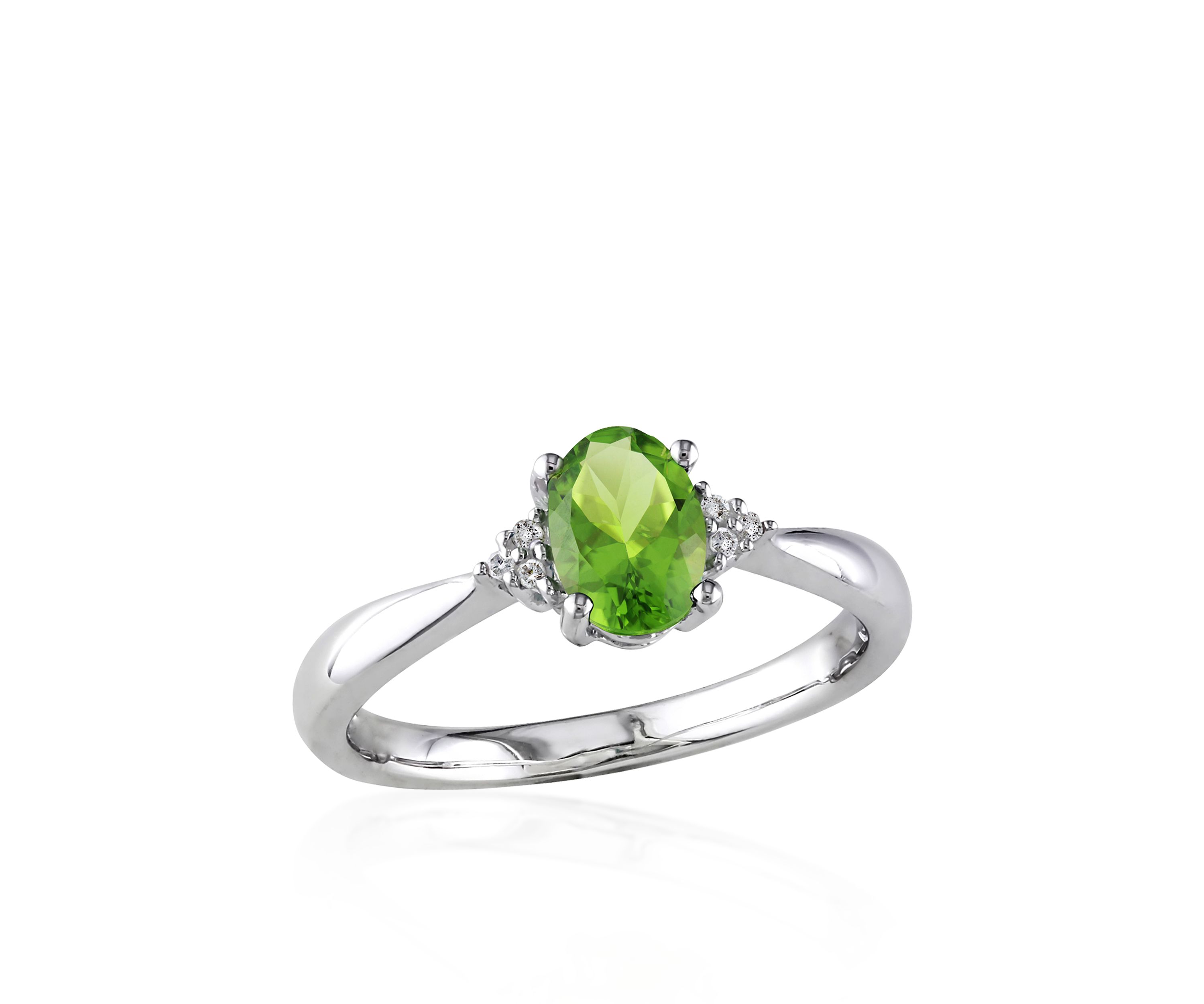Sterling Silver Peridot and Diamond Ring