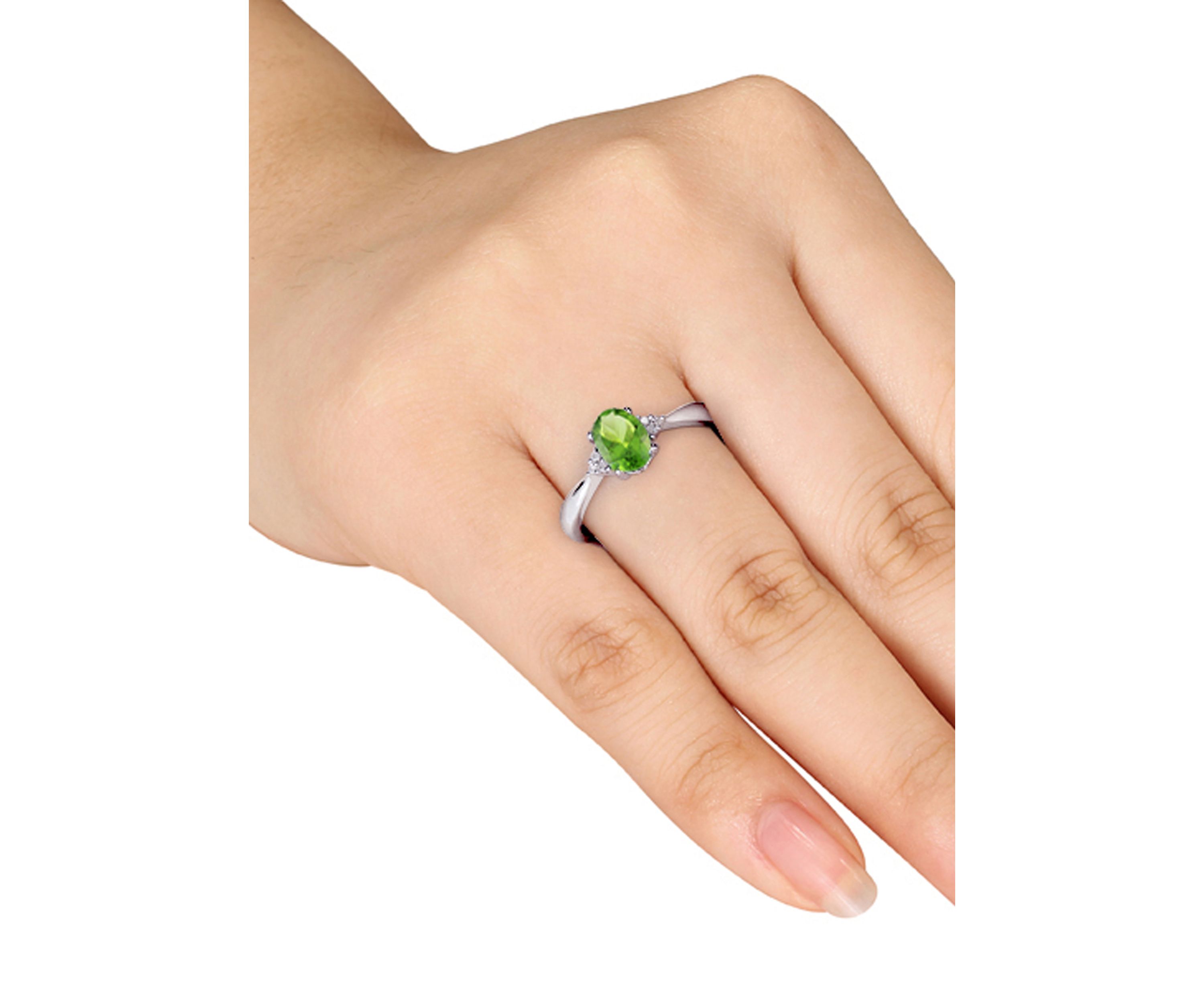 Sterling Silver Peridot and Diamond Ring