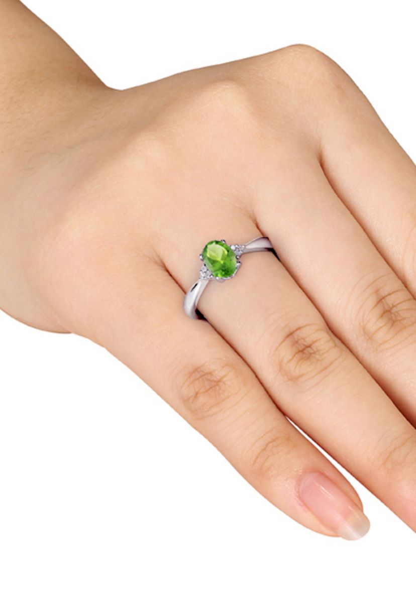 Sterling Silver Peridot and Diamond Ring