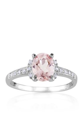 Belk & Co 1.14 ct. t.w. Morganite and 0.7 ct. t.w. Diamond Ring in Sterling Silver, White, 9