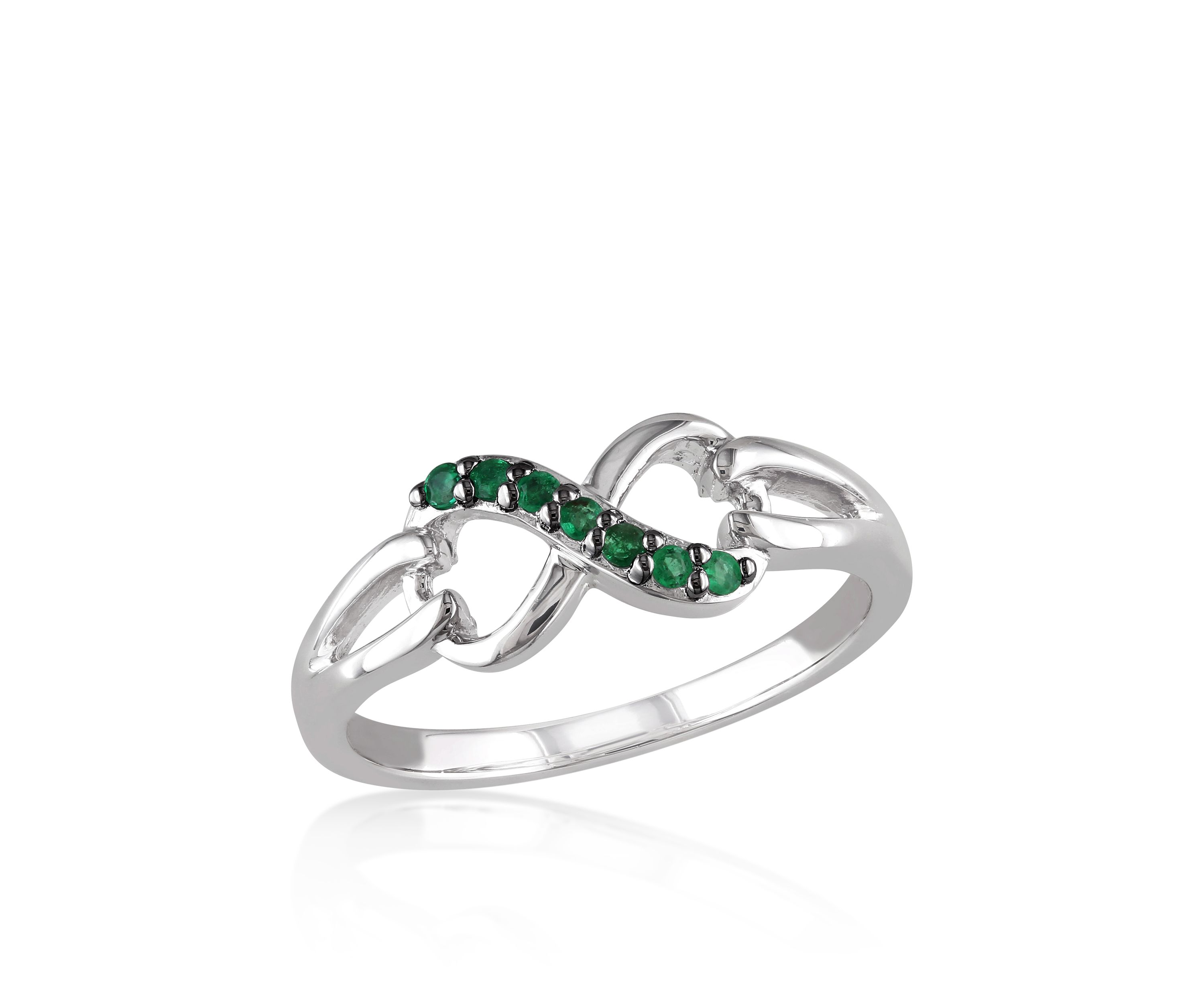 Emerald Infinity Ring in Sterling Silver