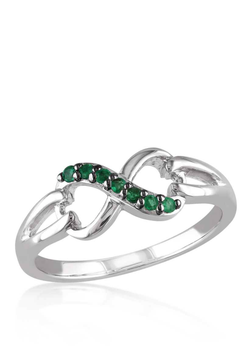 Emerald Infinity Ring in Sterling Silver