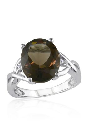 Belk & Co Sterling Silver Smokey Quartz and Diamond Ring, Brown, 7