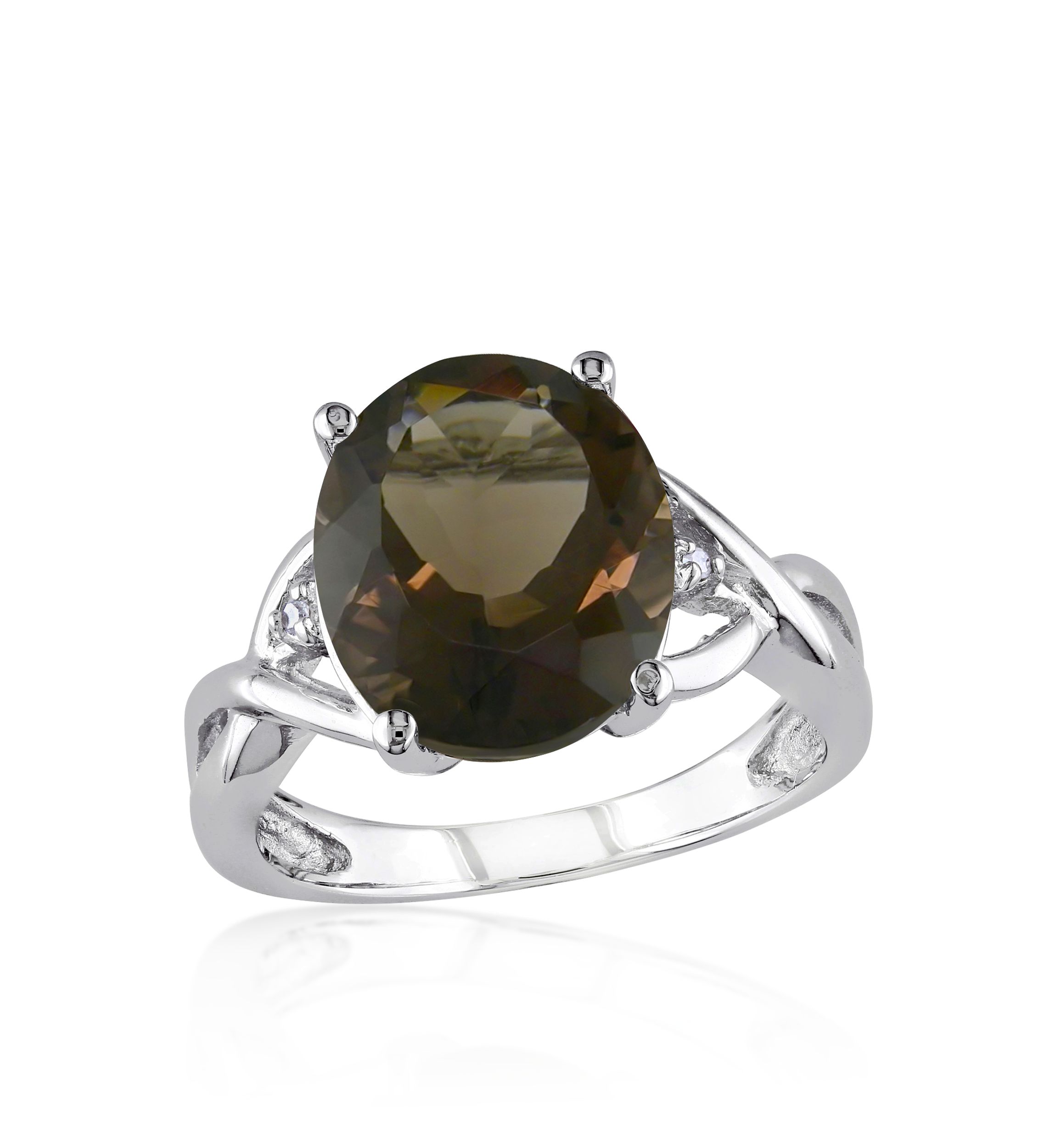 Sterling Silver Smokey Quartz and Diamond Ring