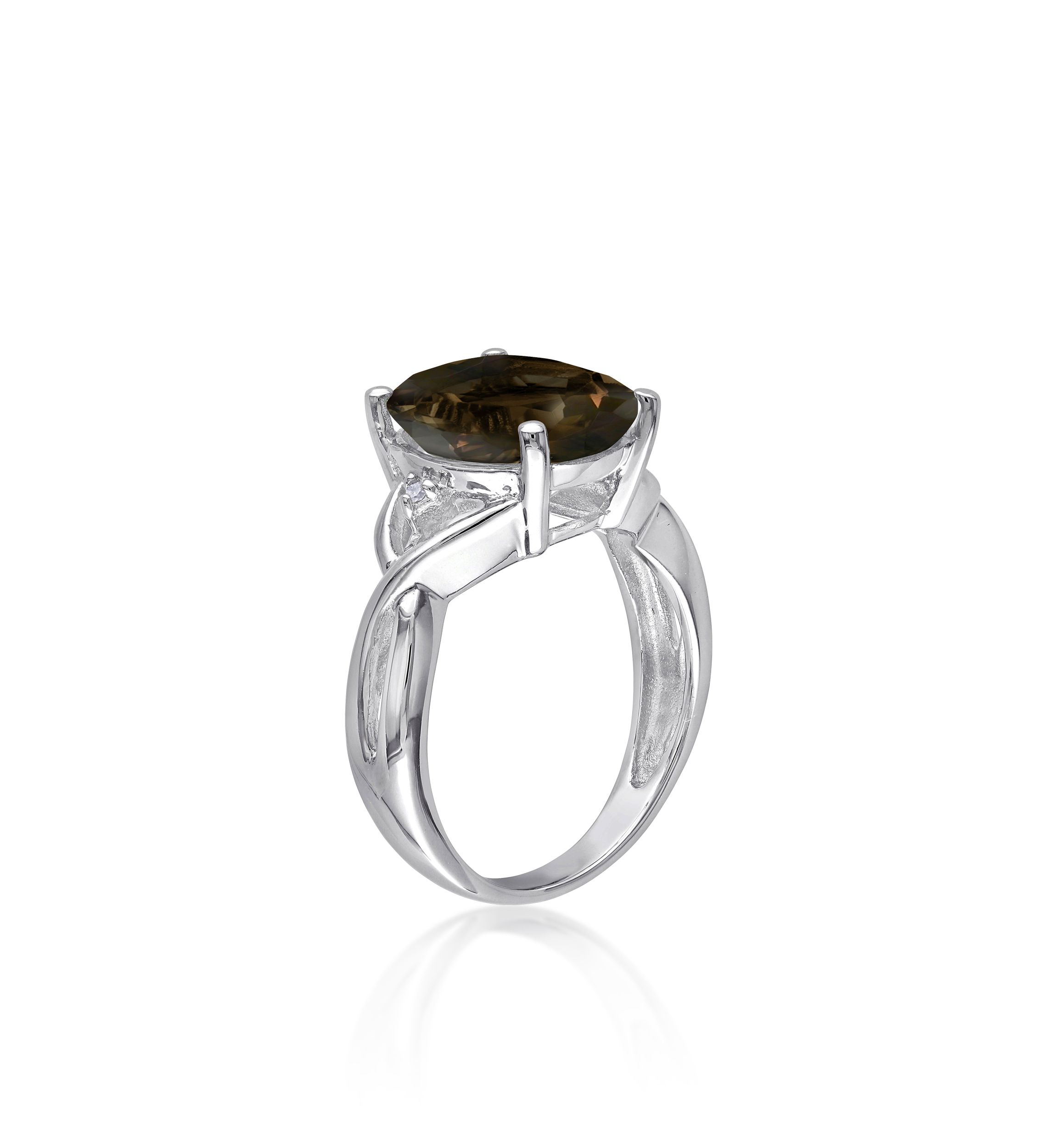 Sterling Silver Smokey Quartz and Diamond Ring
