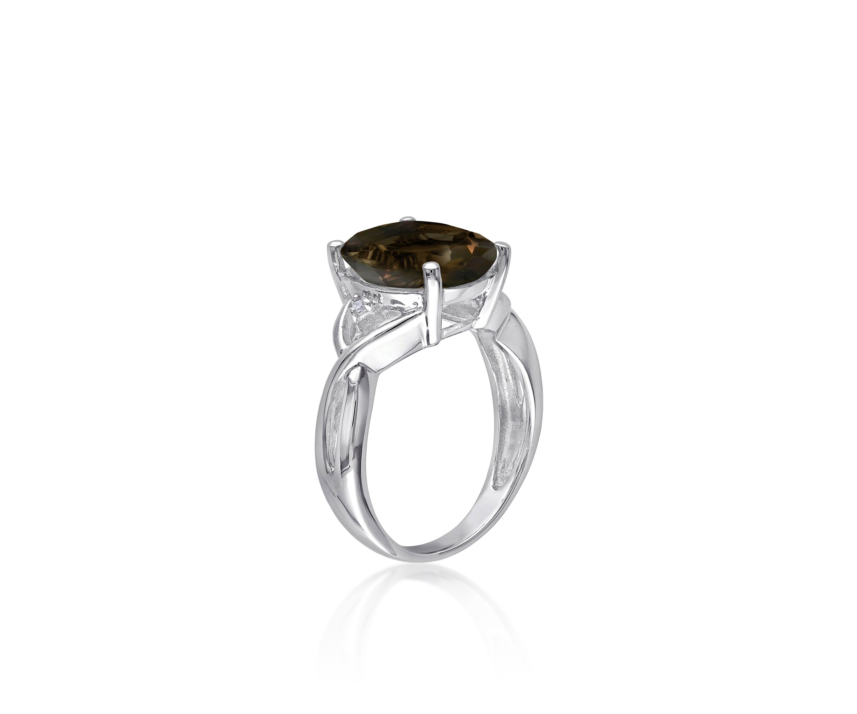 Sterling Silver Smokey Quartz and Diamond Ring