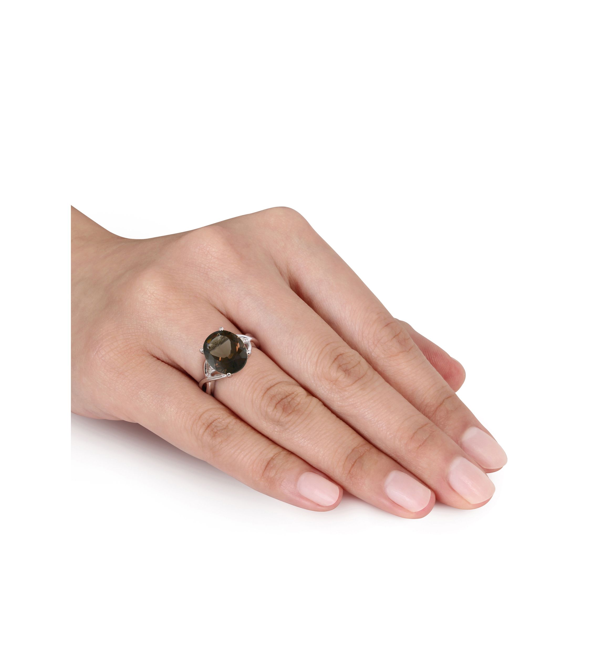 Sterling Silver Smokey Quartz and Diamond Ring