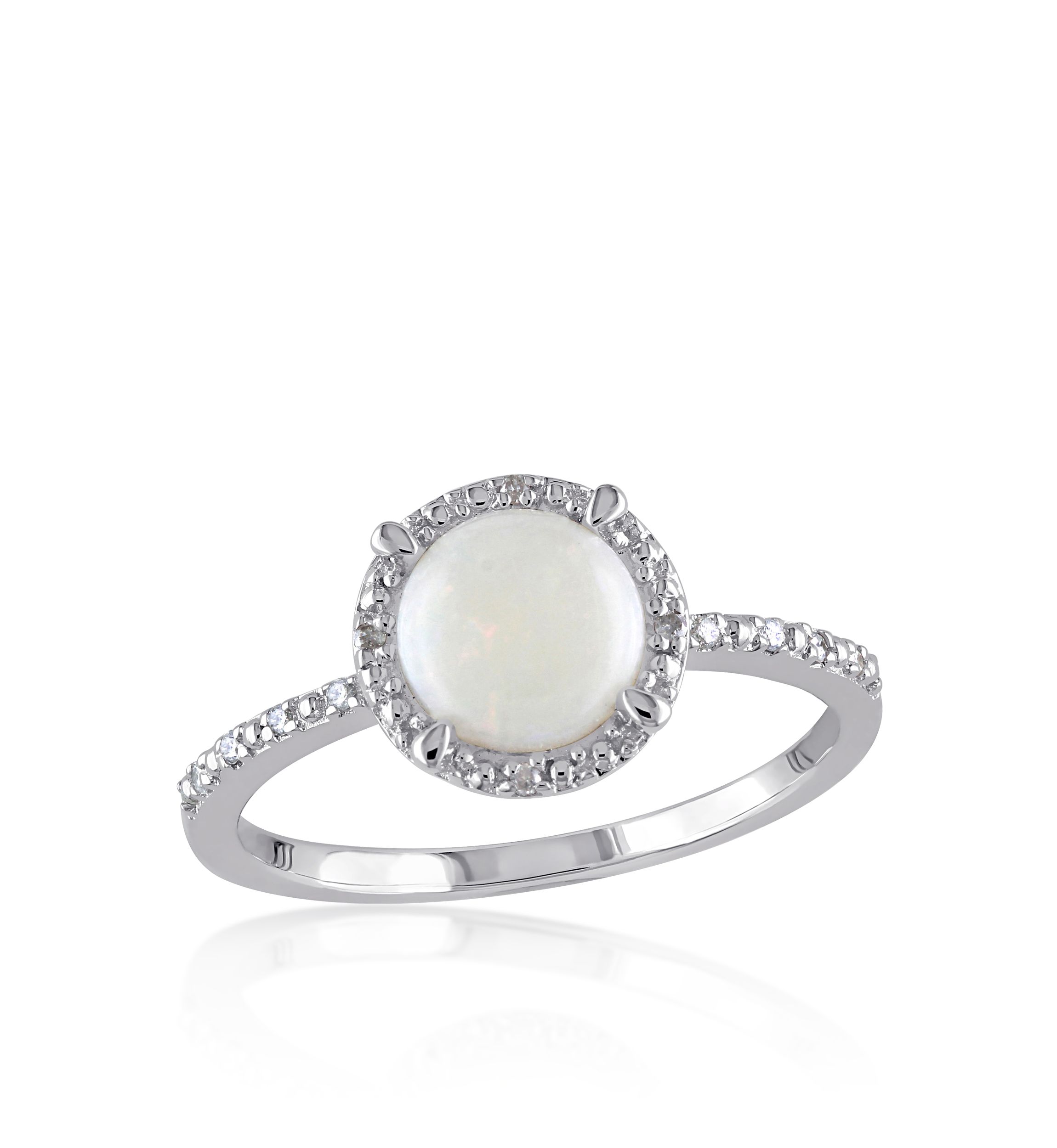 Sterling Silver Opal and Diamond Ring