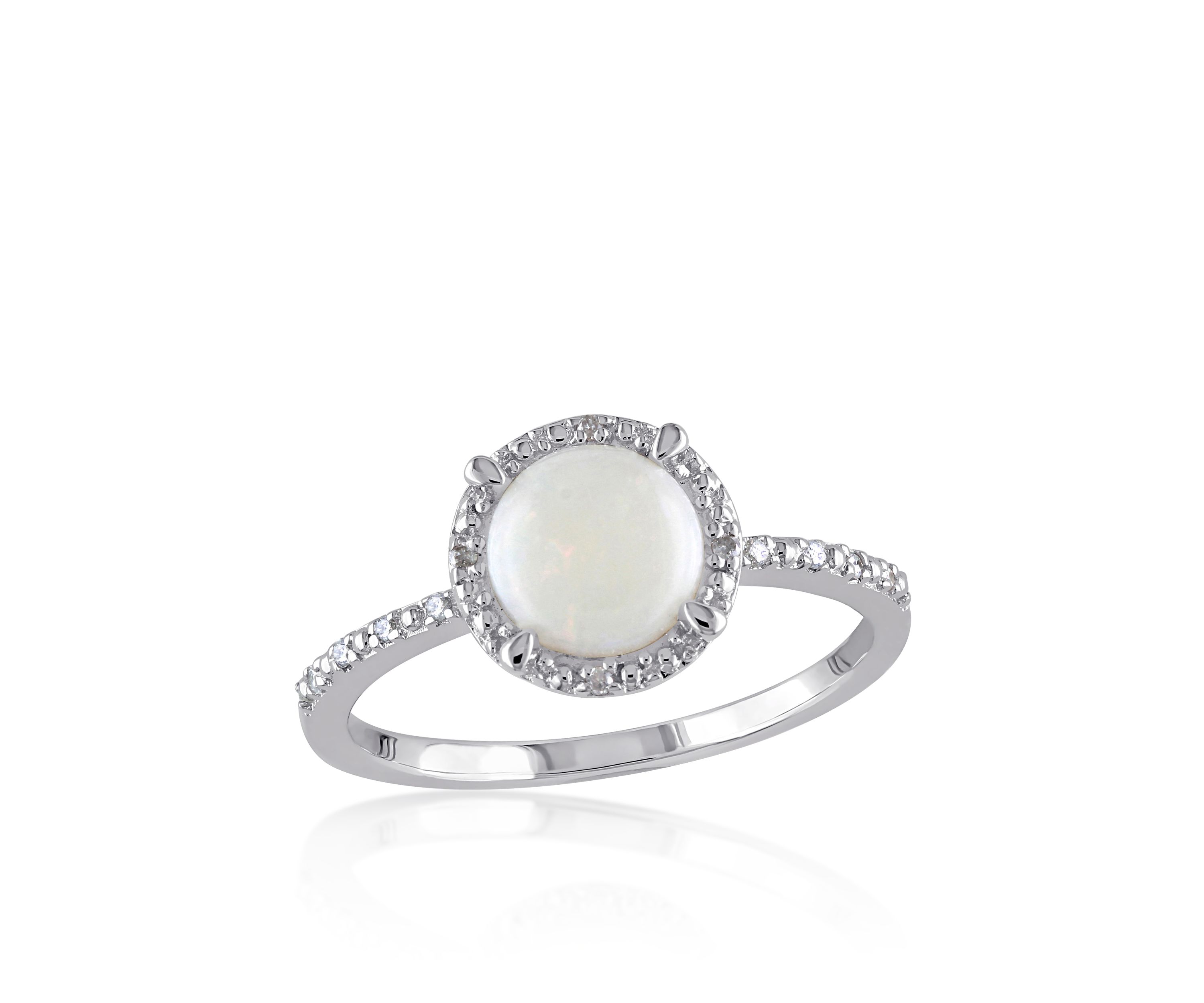 Sterling Silver Opal and Diamond Ring
