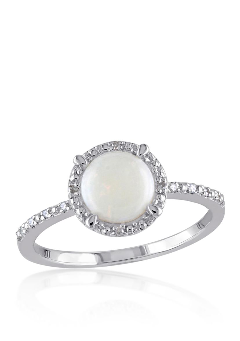 Sterling Silver Opal and Diamond Ring