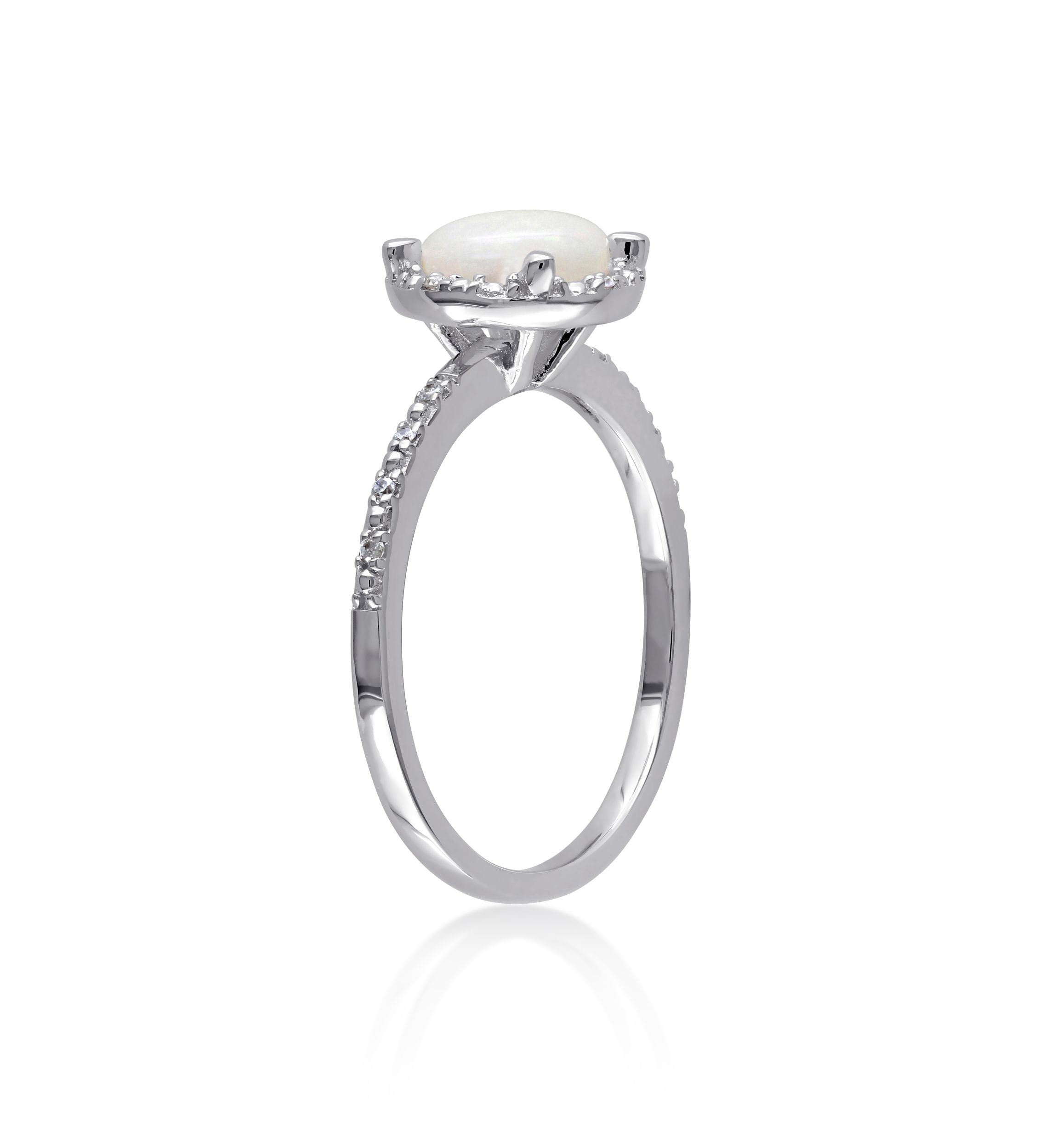 Sterling Silver Opal and Diamond Ring