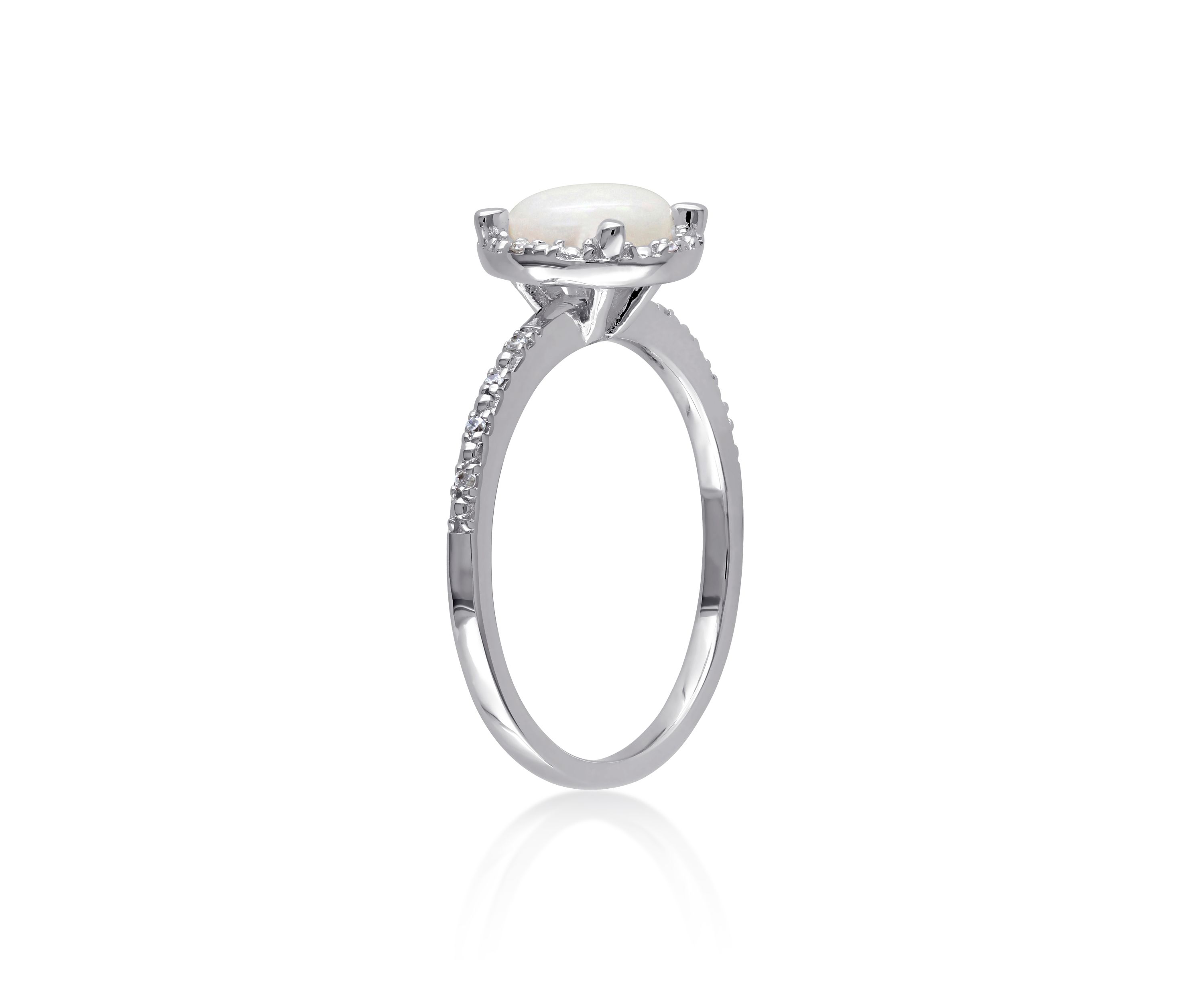 Sterling Silver Opal and Diamond Ring
