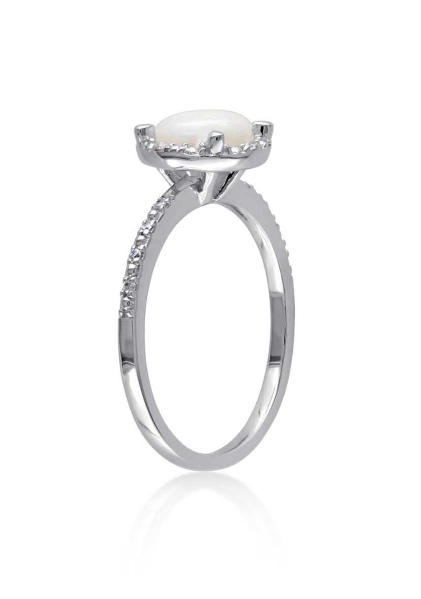 Sterling Silver Opal and Diamond Ring