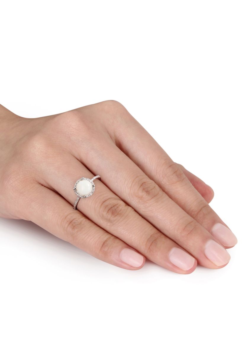 Sterling Silver Opal and Diamond Ring