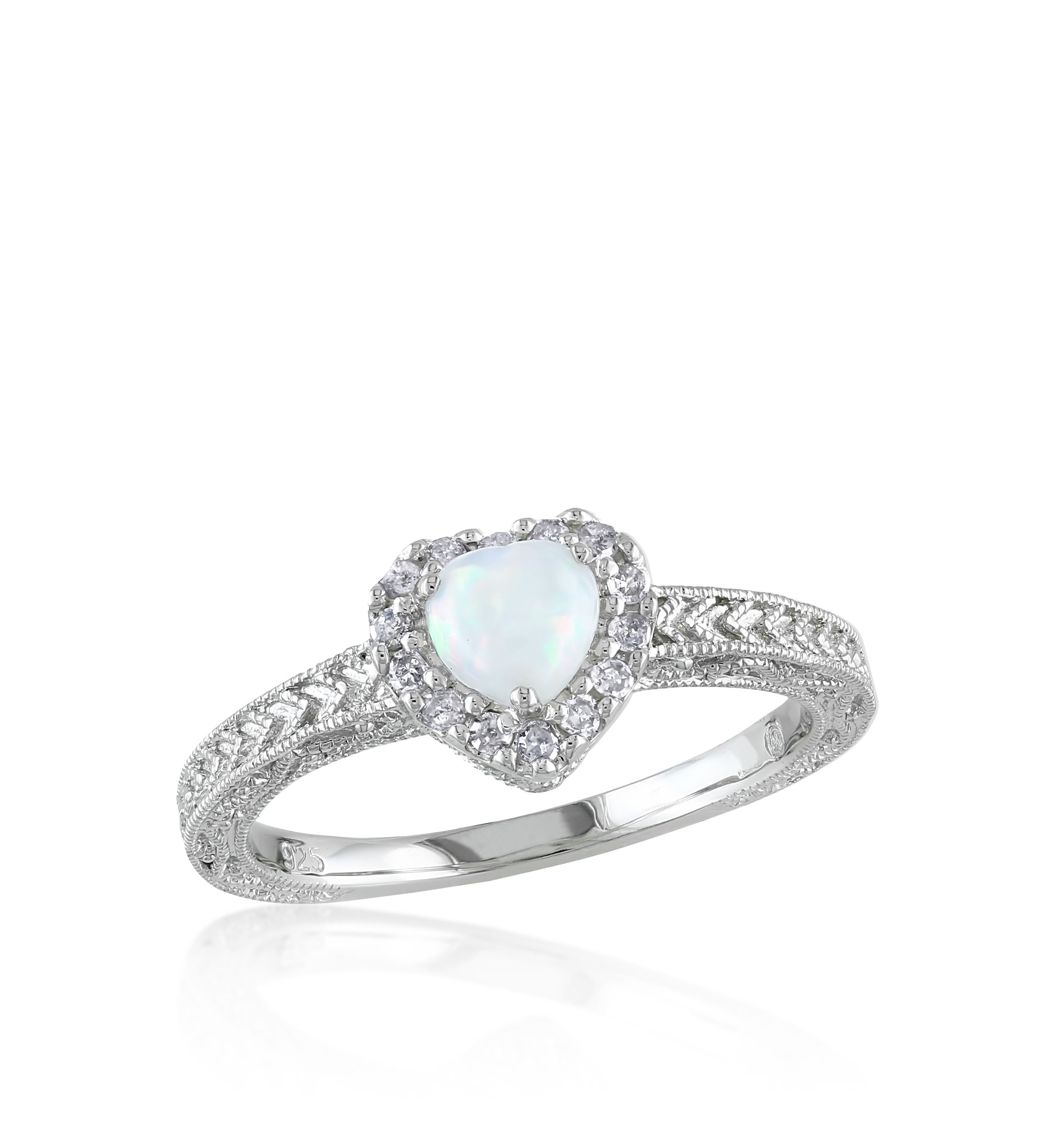 Sterling Silver Opal and Diamond Ring