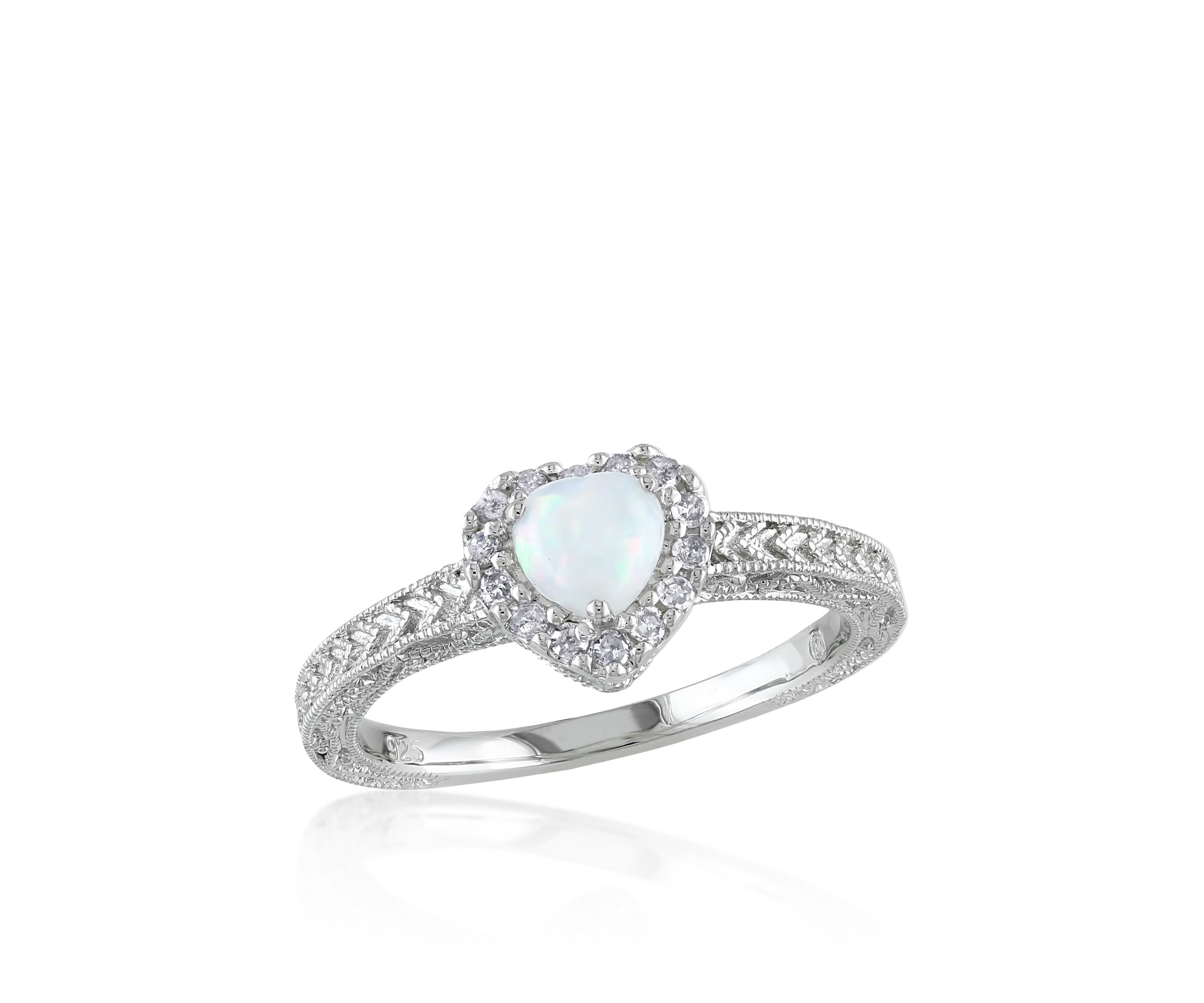 Sterling Silver Opal and Diamond Ring