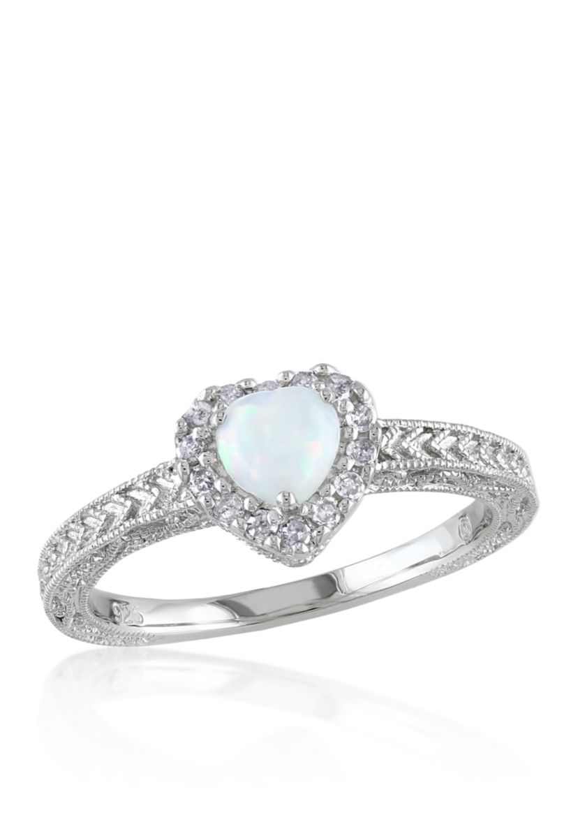 Sterling Silver Opal and Diamond Ring