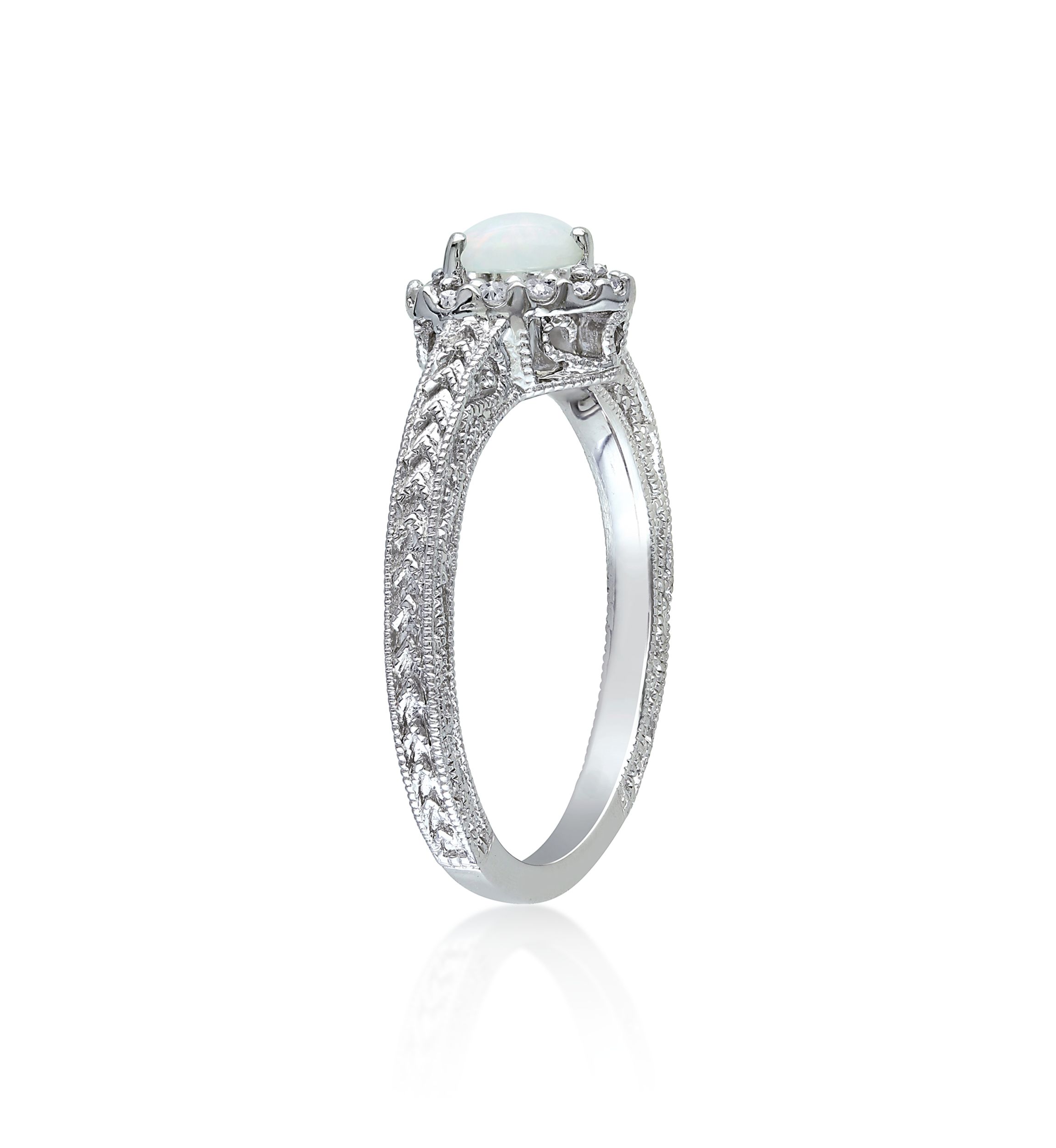 Sterling Silver Opal and Diamond Ring