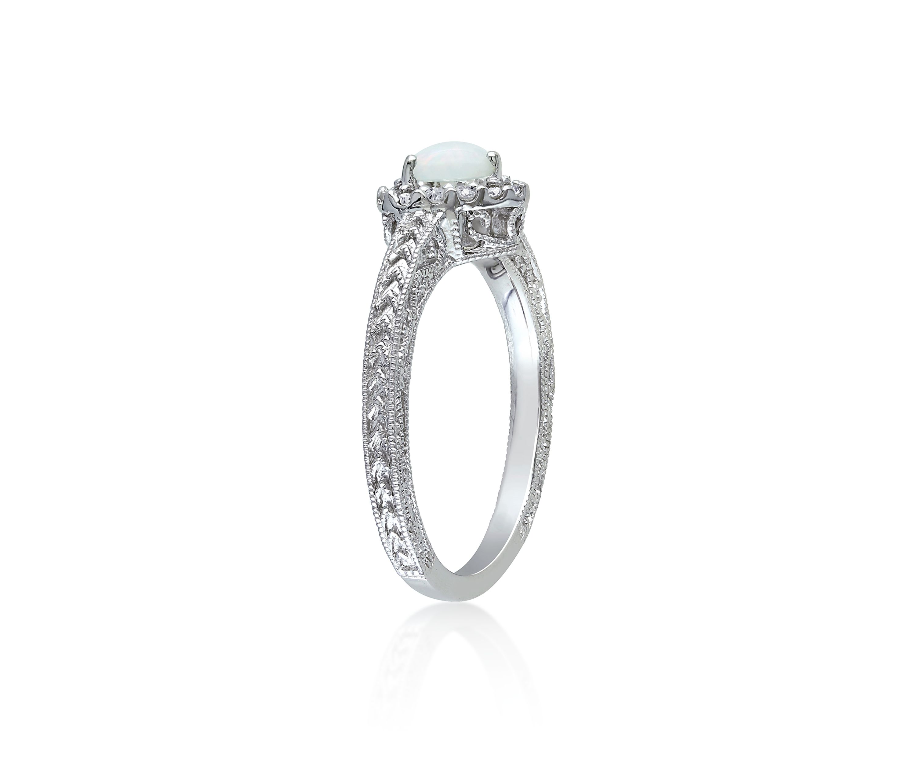 Sterling Silver Opal and Diamond Ring