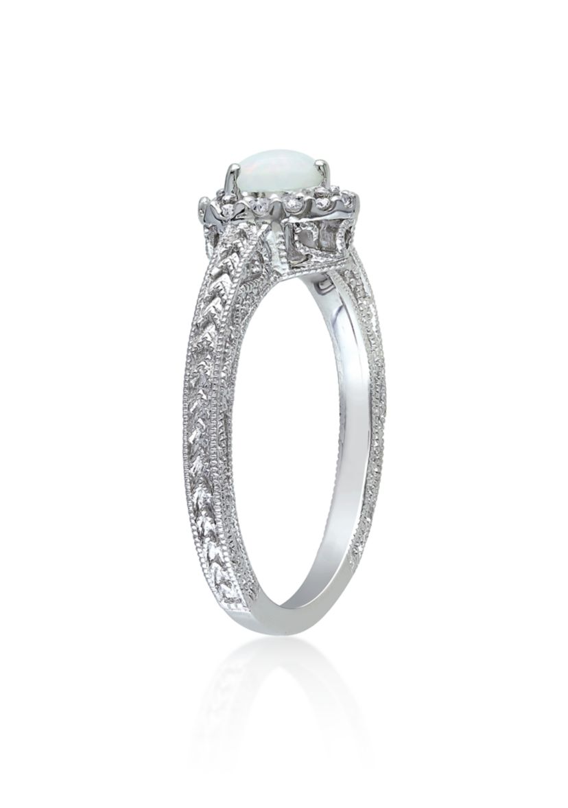 Sterling Silver Opal and Diamond Ring