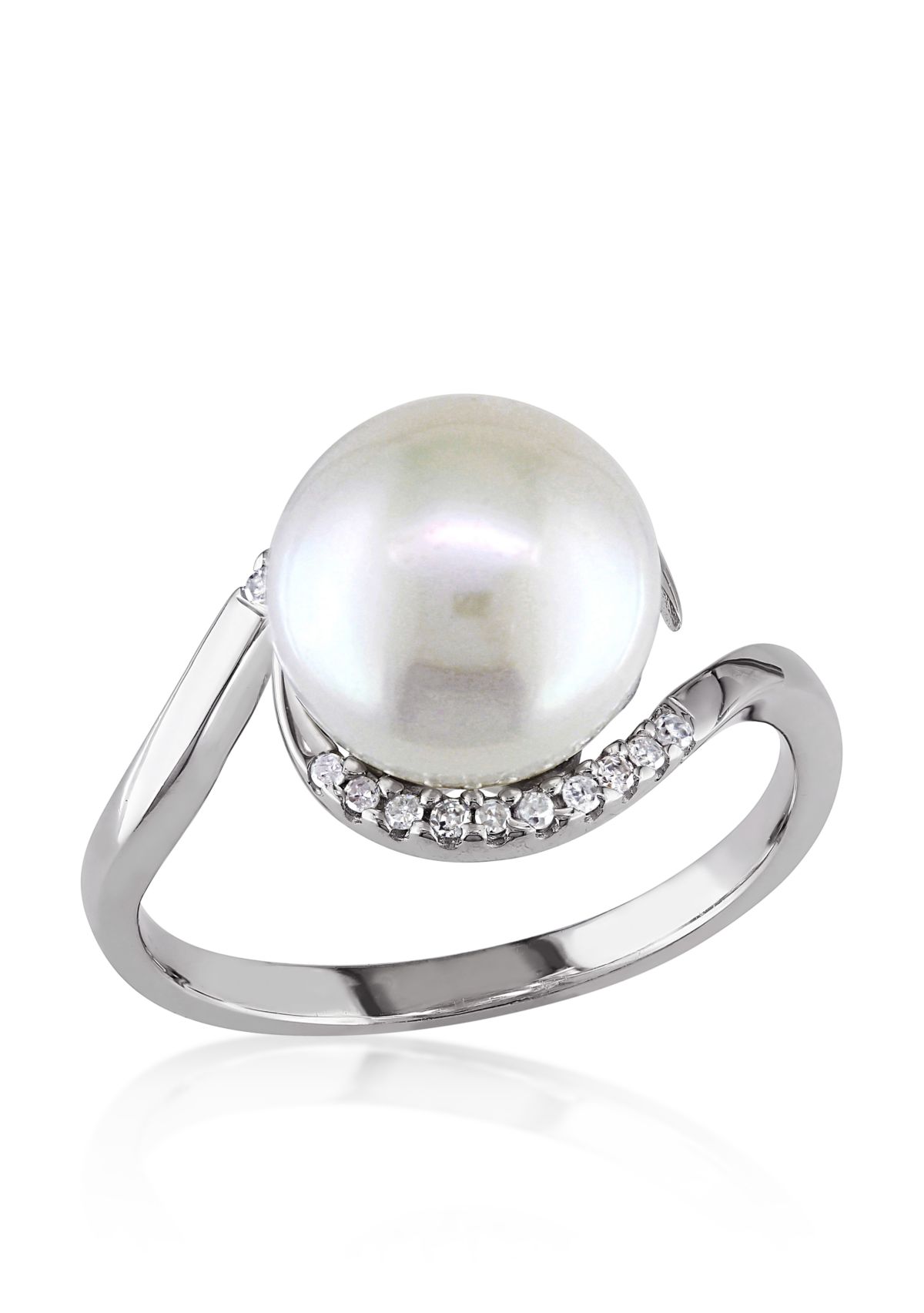 Sterling Silver White Cultured Freshwater Pearl and Diamond Ring