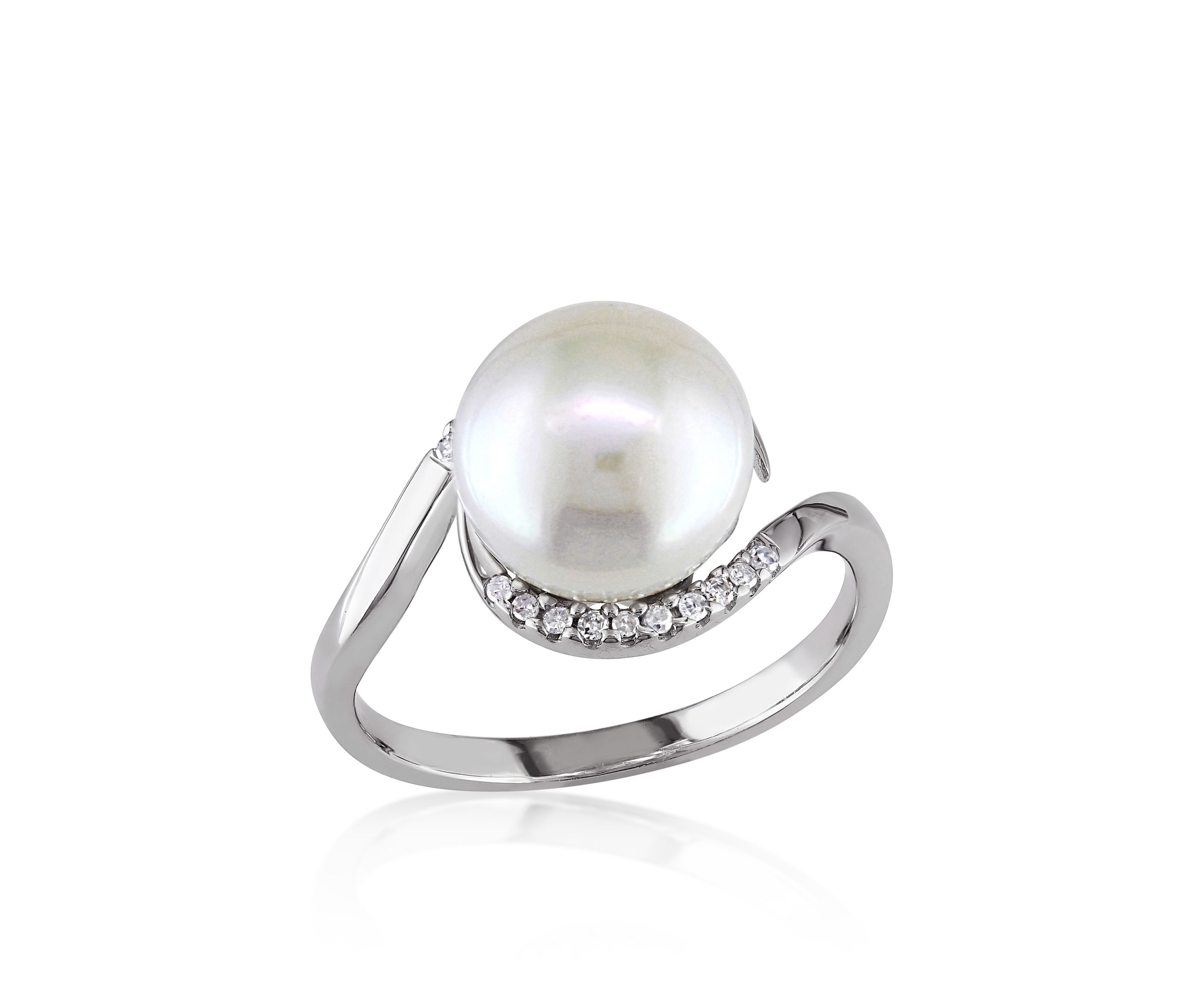 Sterling Silver White Cultured Freshwater Pearl and Diamond Ring