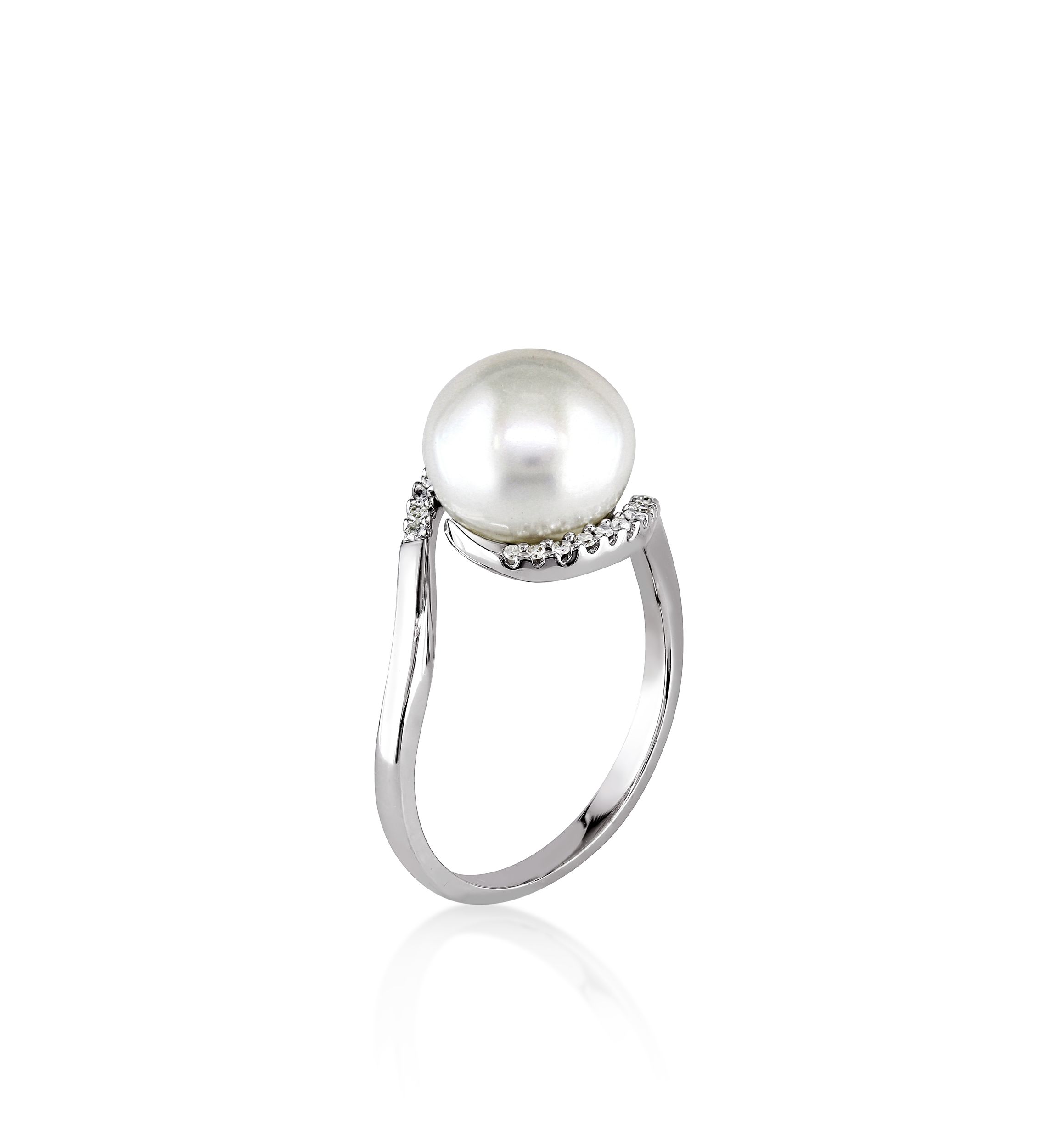 Sterling Silver White Cultured Freshwater Pearl and Diamond Ring