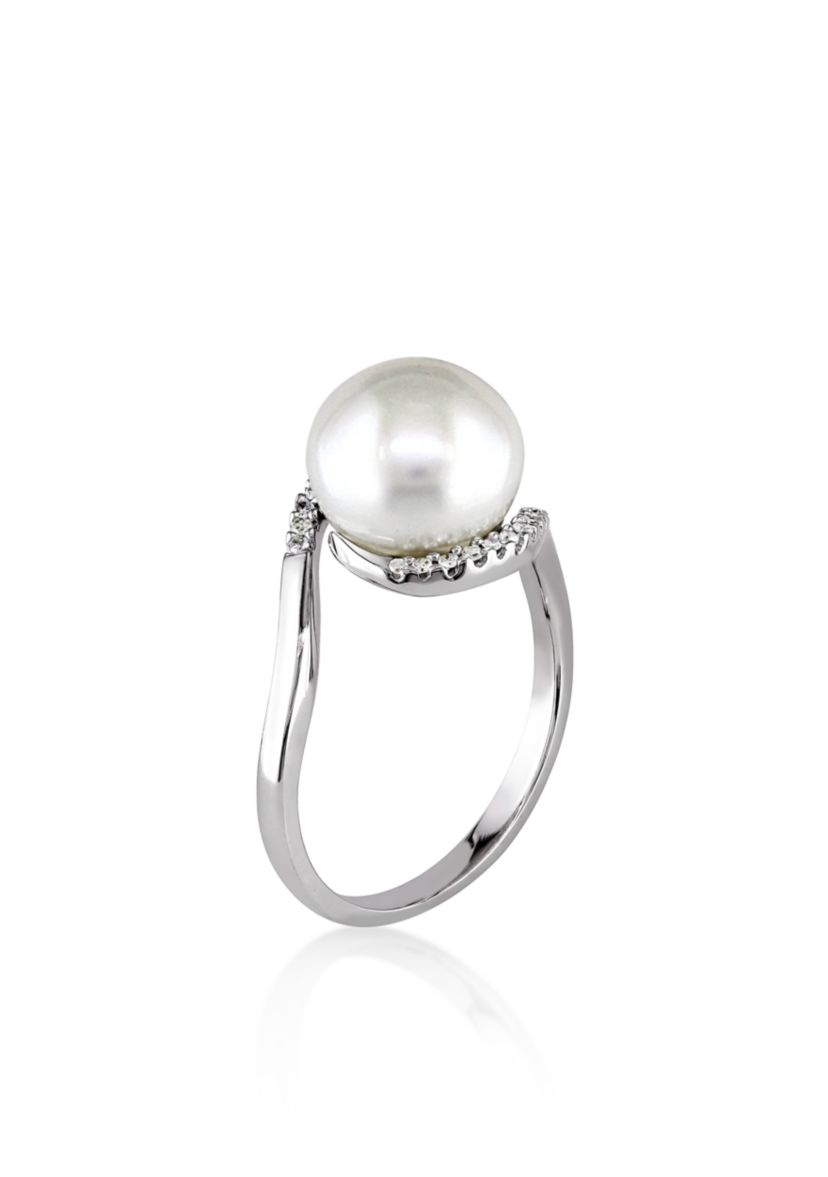 Sterling Silver White Cultured Freshwater Pearl and Diamond Ring