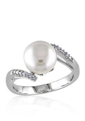 Belk & Co Sterling Silver White Cultured Freshwater Pearl and Diamond Ring, 9