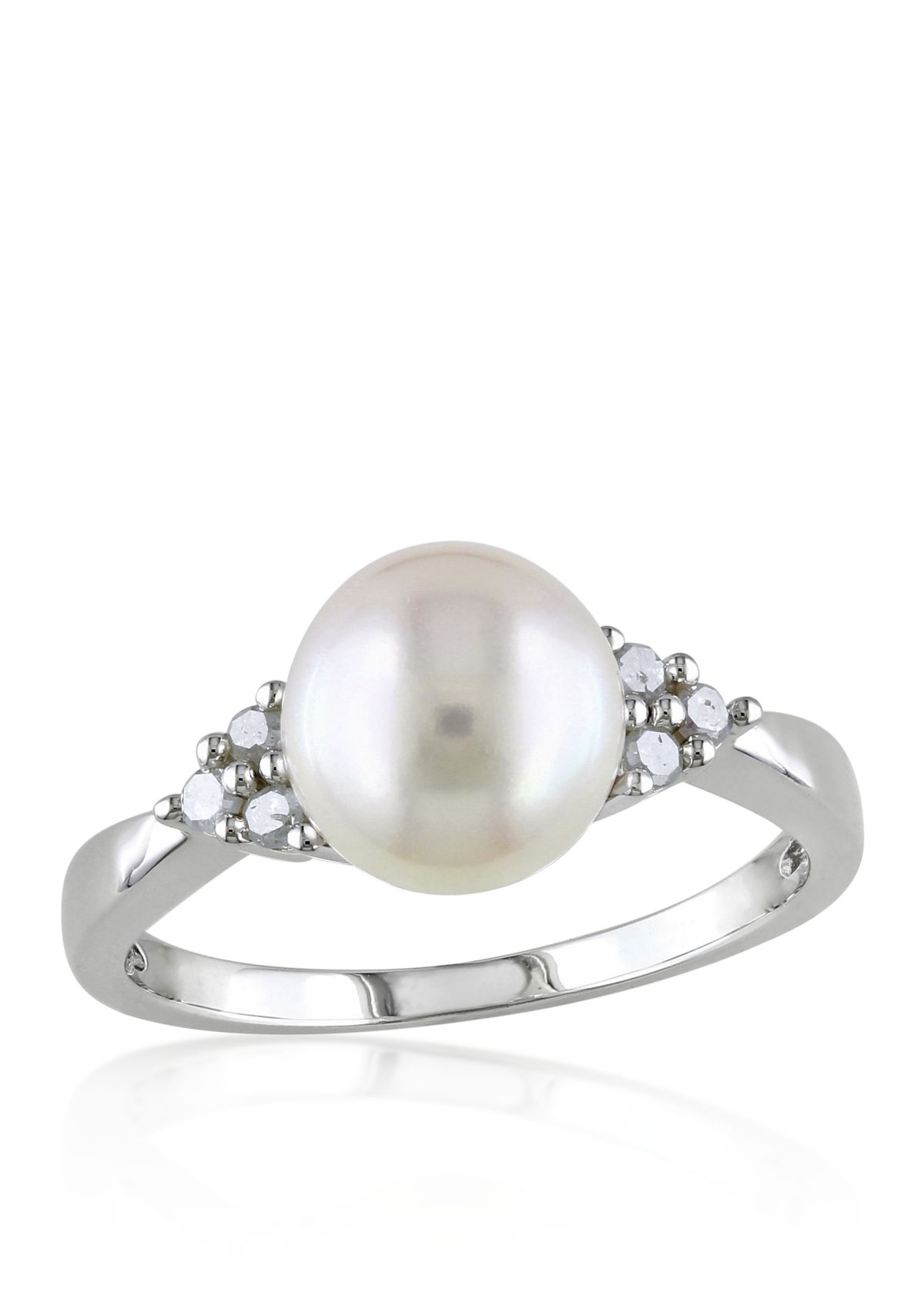 Sterling Silver White Cultured Freshwater Pearl and Diamond Ring