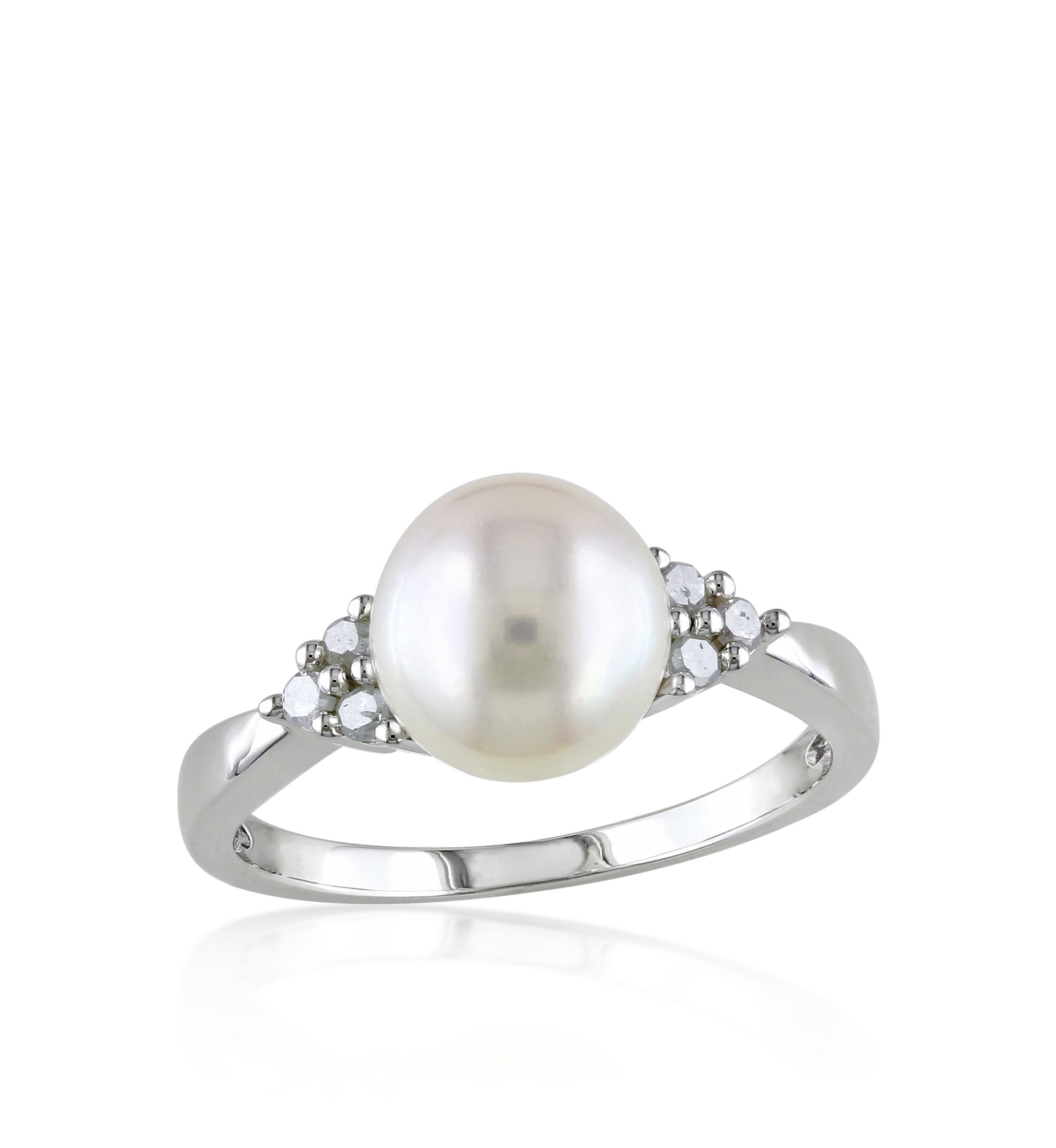 Sterling Silver White Cultured Freshwater Pearl and Diamond Ring