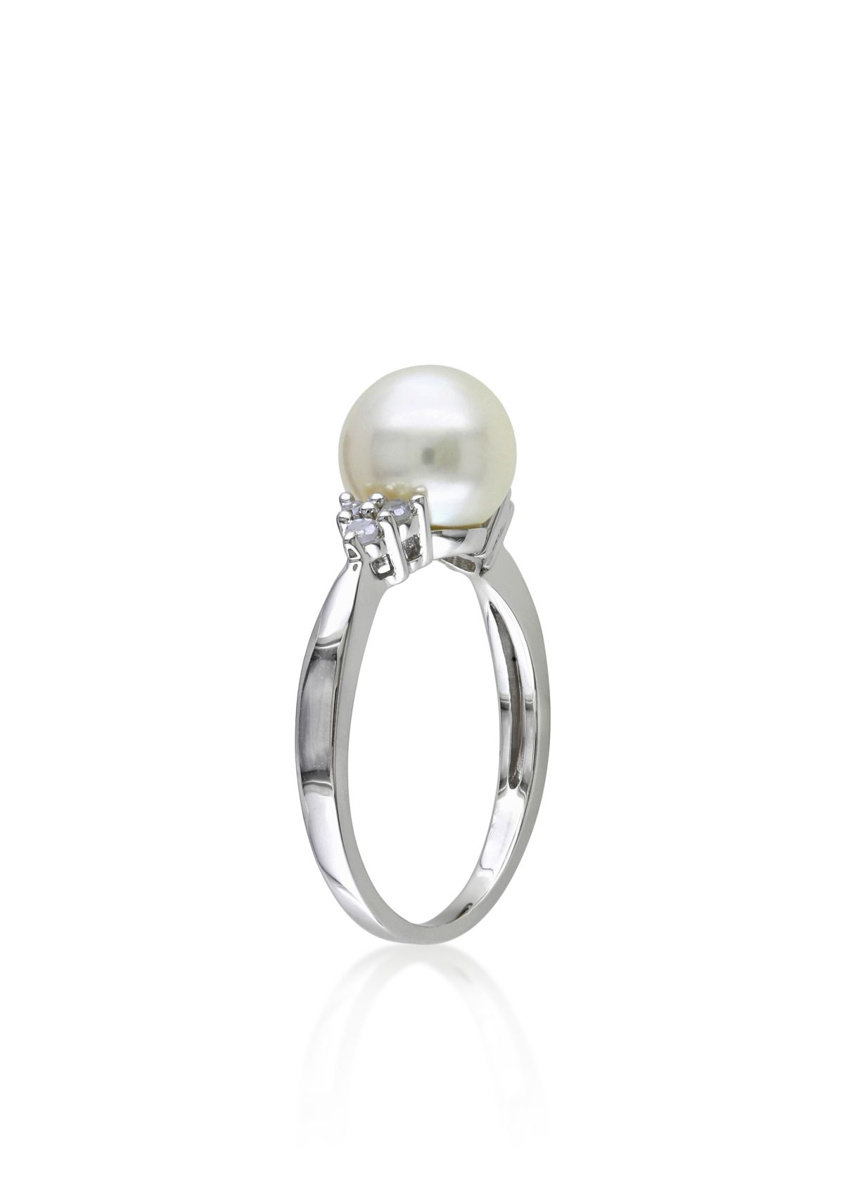 Sterling Silver White Cultured Freshwater Pearl and Diamond Ring