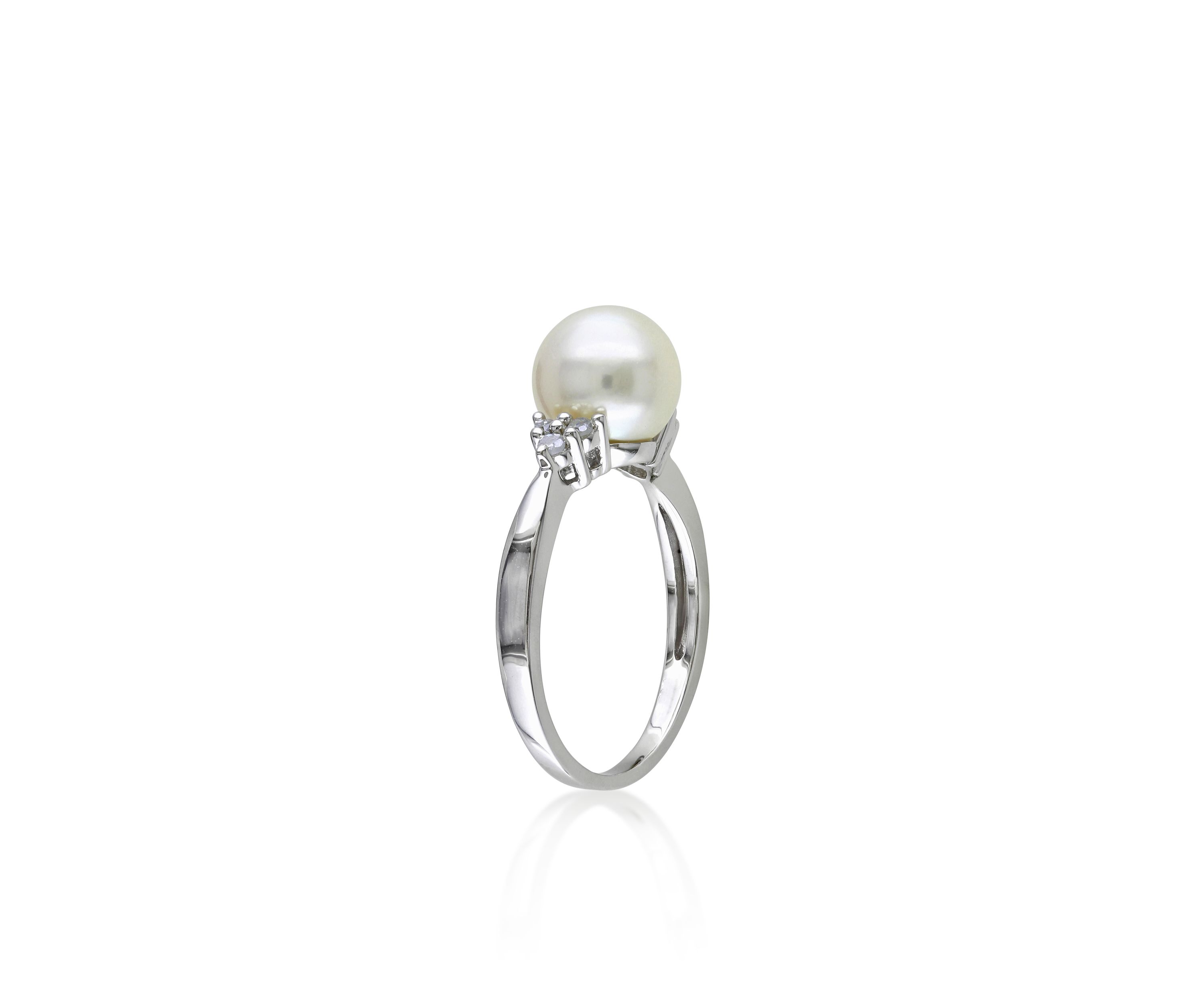 Sterling Silver White Cultured Freshwater Pearl and Diamond Ring