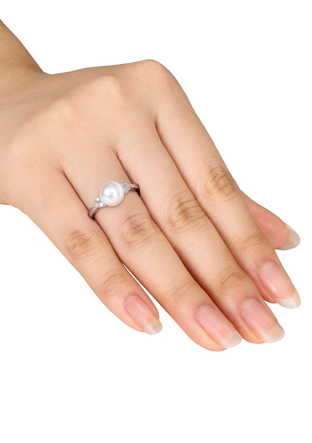 Sterling Silver White Cultured Freshwater Pearl and Diamond Ring