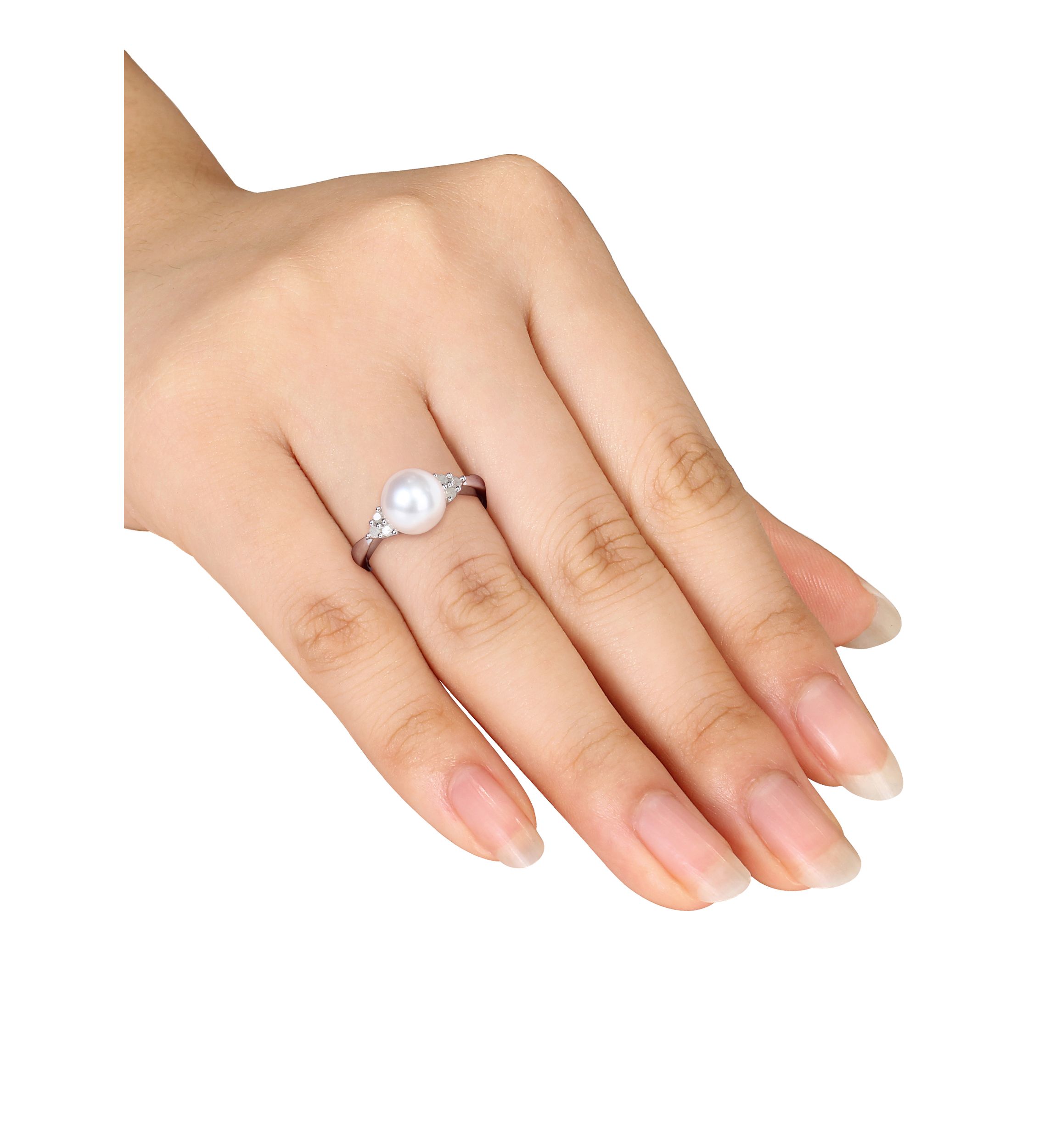 Sterling Silver White Cultured Freshwater Pearl and Diamond Ring