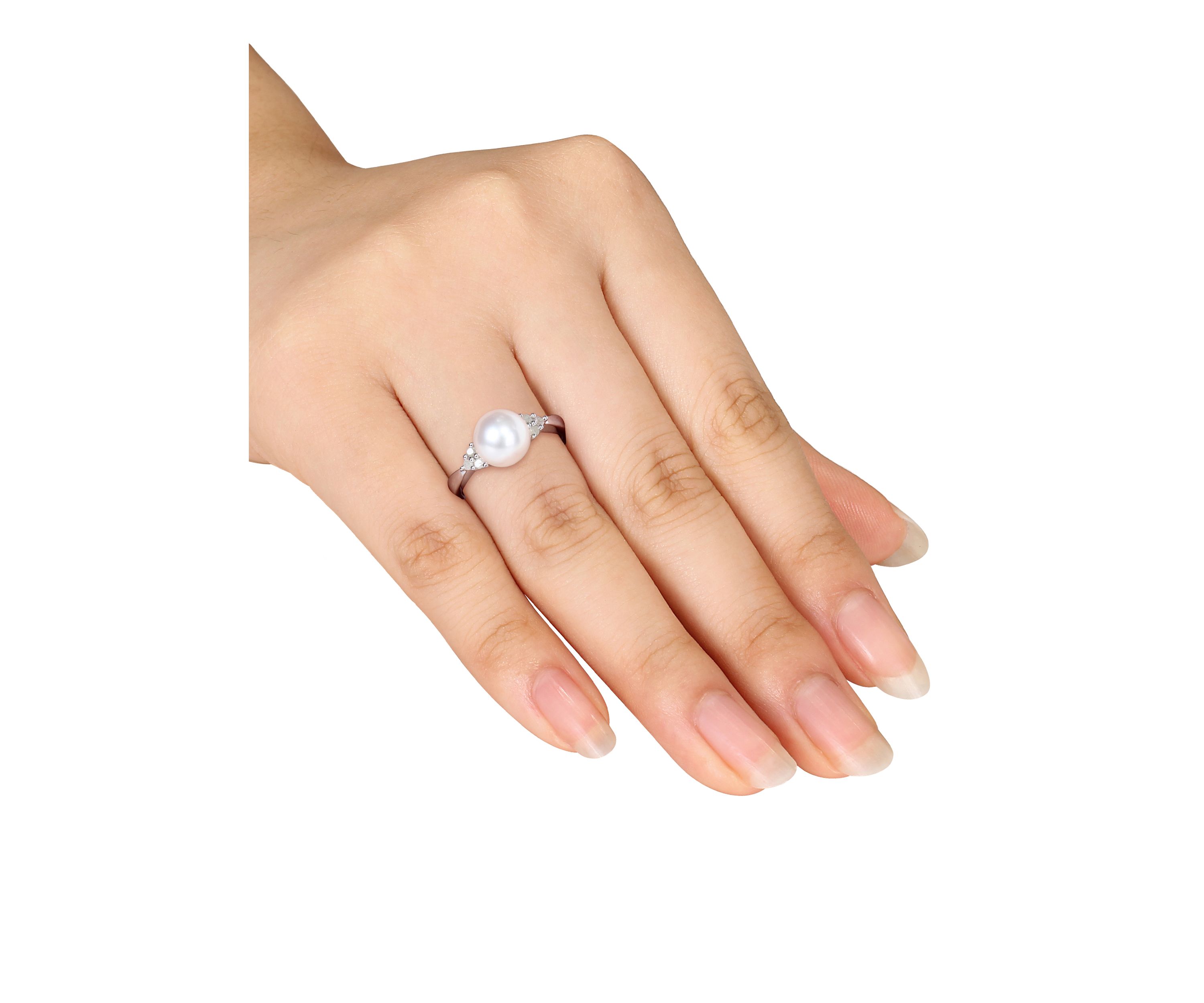 Sterling Silver White Cultured Freshwater Pearl and Diamond Ring