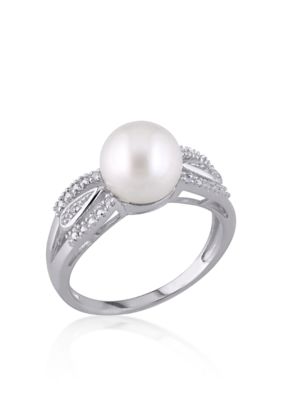 Belk & Co Sterling Silver White Cultured Freshwater Pearl and Diamond Ring, 9