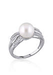 Sterling Silver White Cultured Freshwater Pearl and Diamond Ring