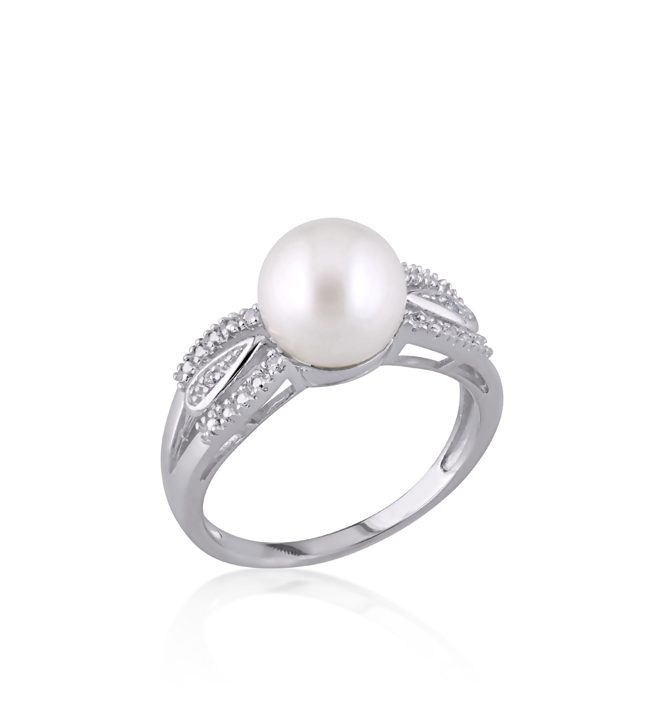 Sterling Silver White Cultured Freshwater Pearl and Diamond Ring