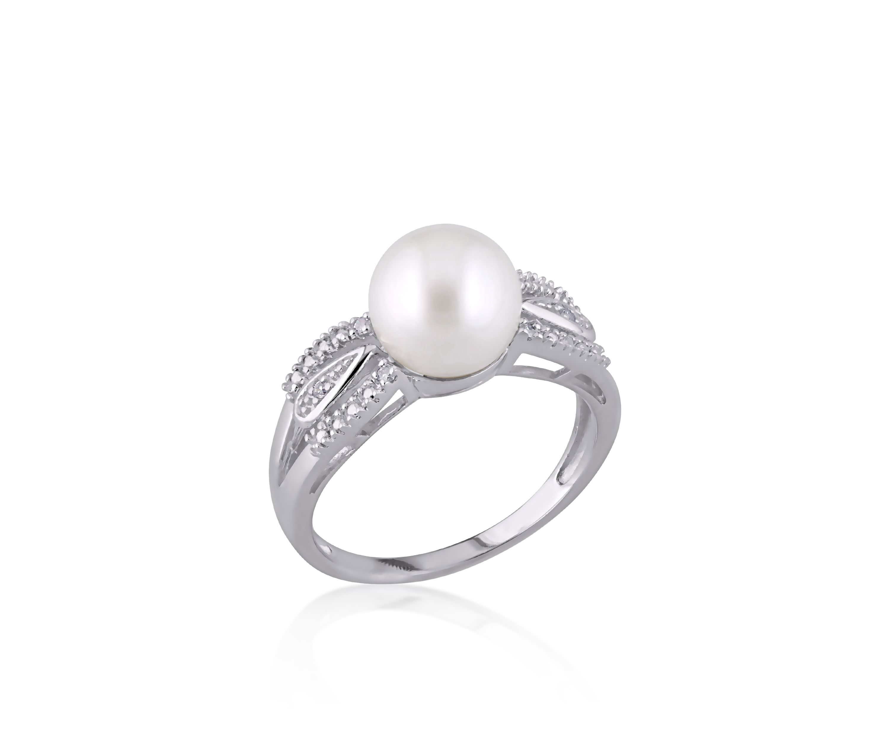 Sterling Silver White Cultured Freshwater Pearl and Diamond Ring