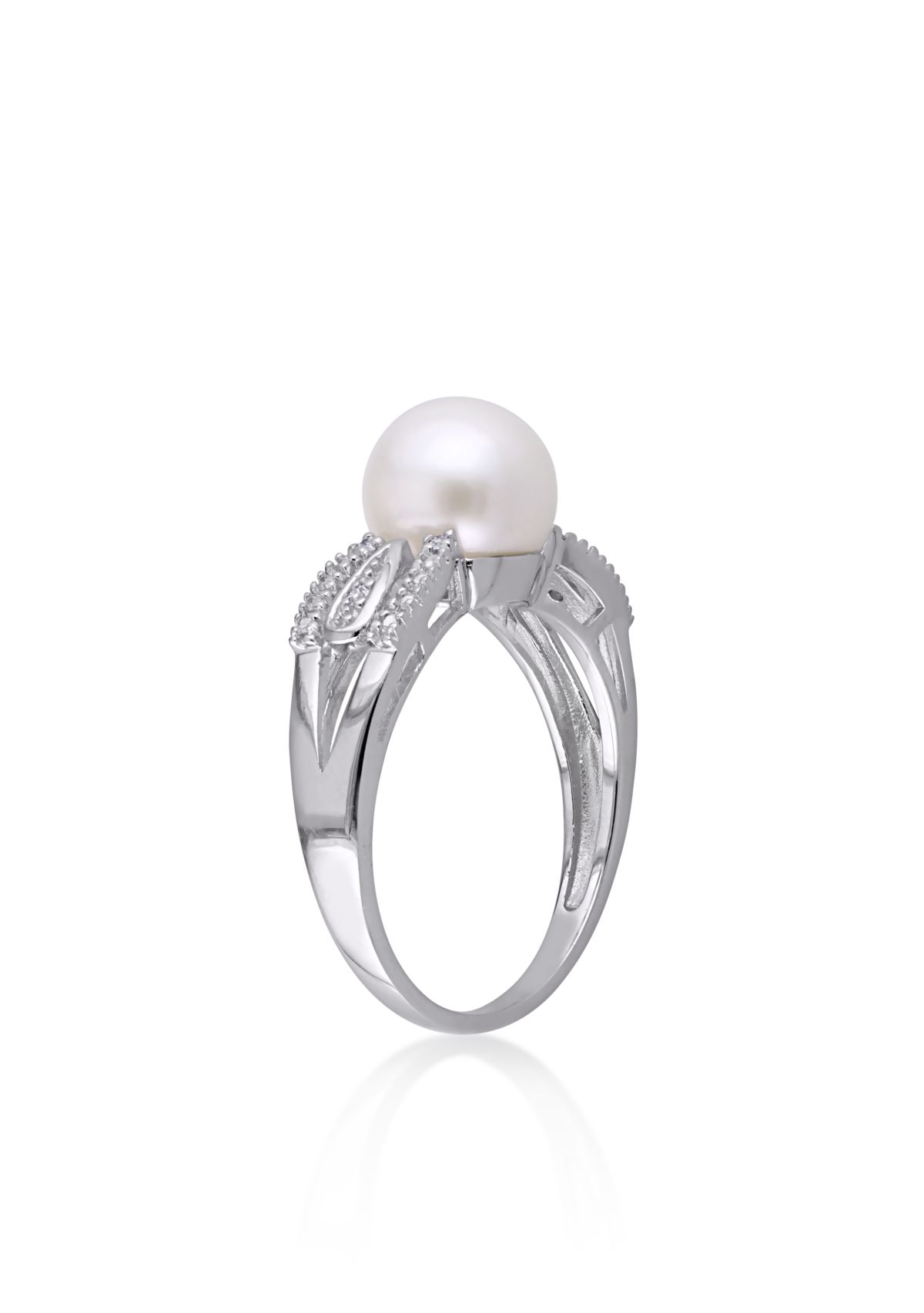 Sterling Silver White Cultured Freshwater Pearl and Diamond Ring